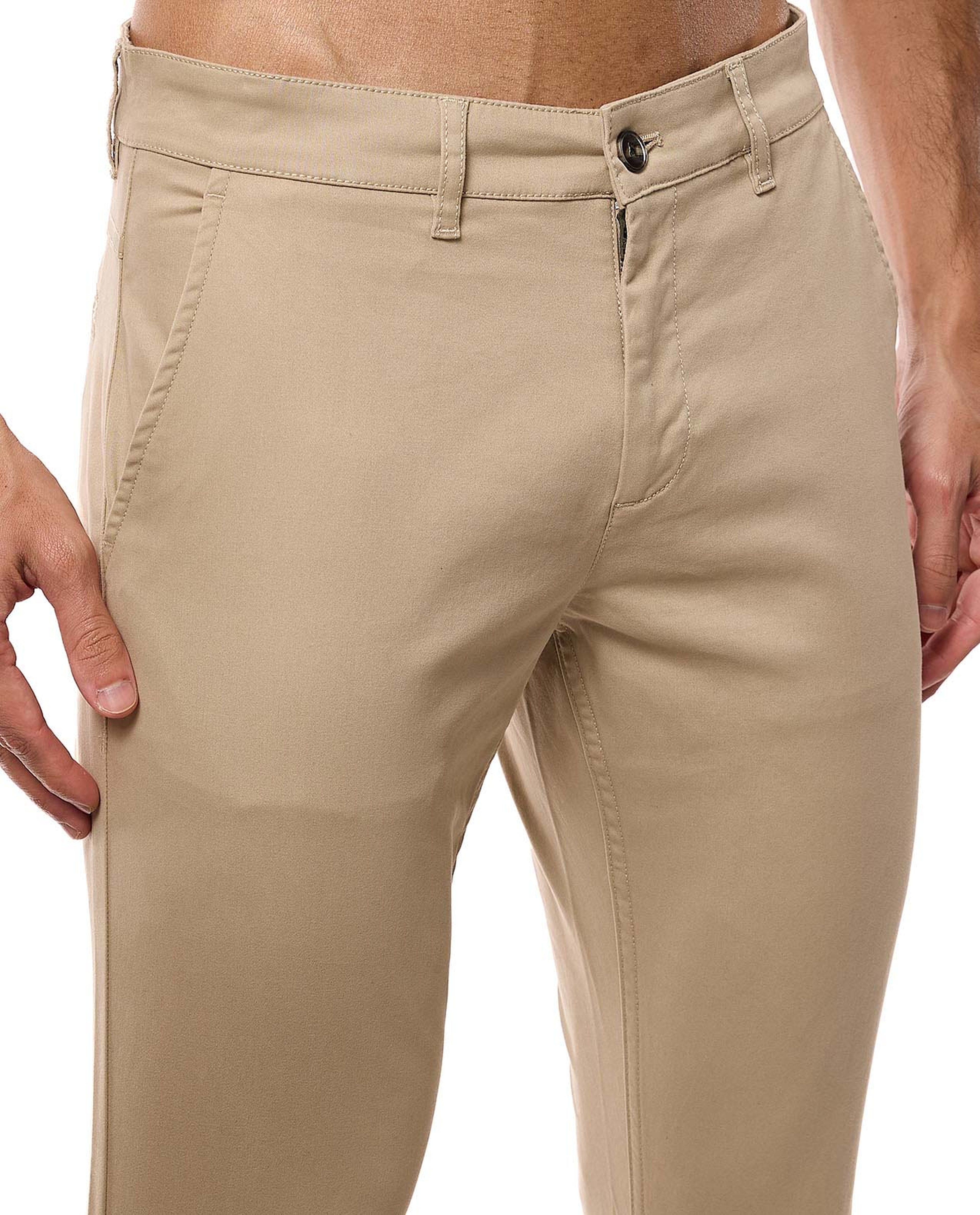 Solid Slim Fit Trousers with Button Closure