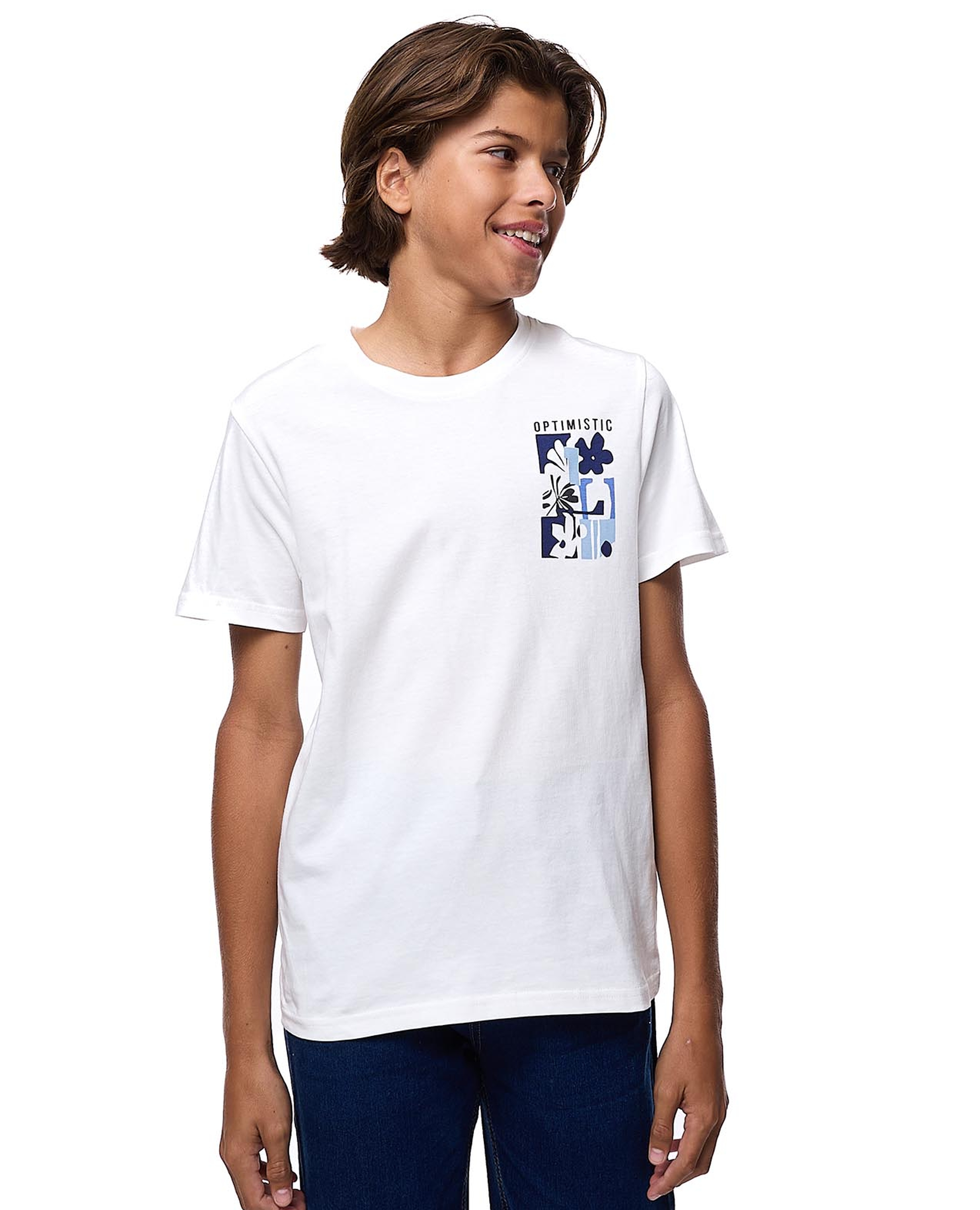 تيشيرت بطبعة وياقة عالية وأكمام قصيرة