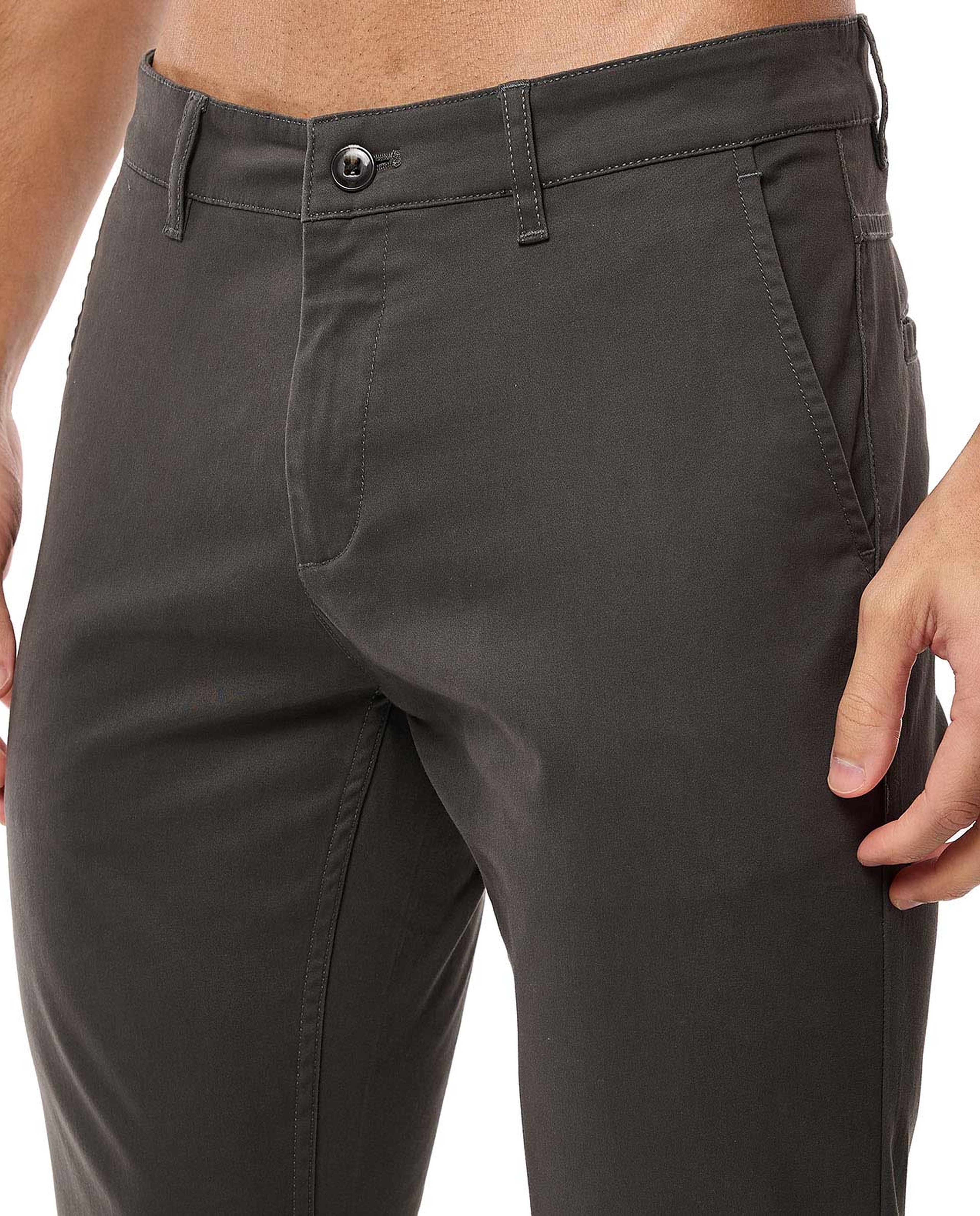 Solid Slim Fit Trousers with Button Closure