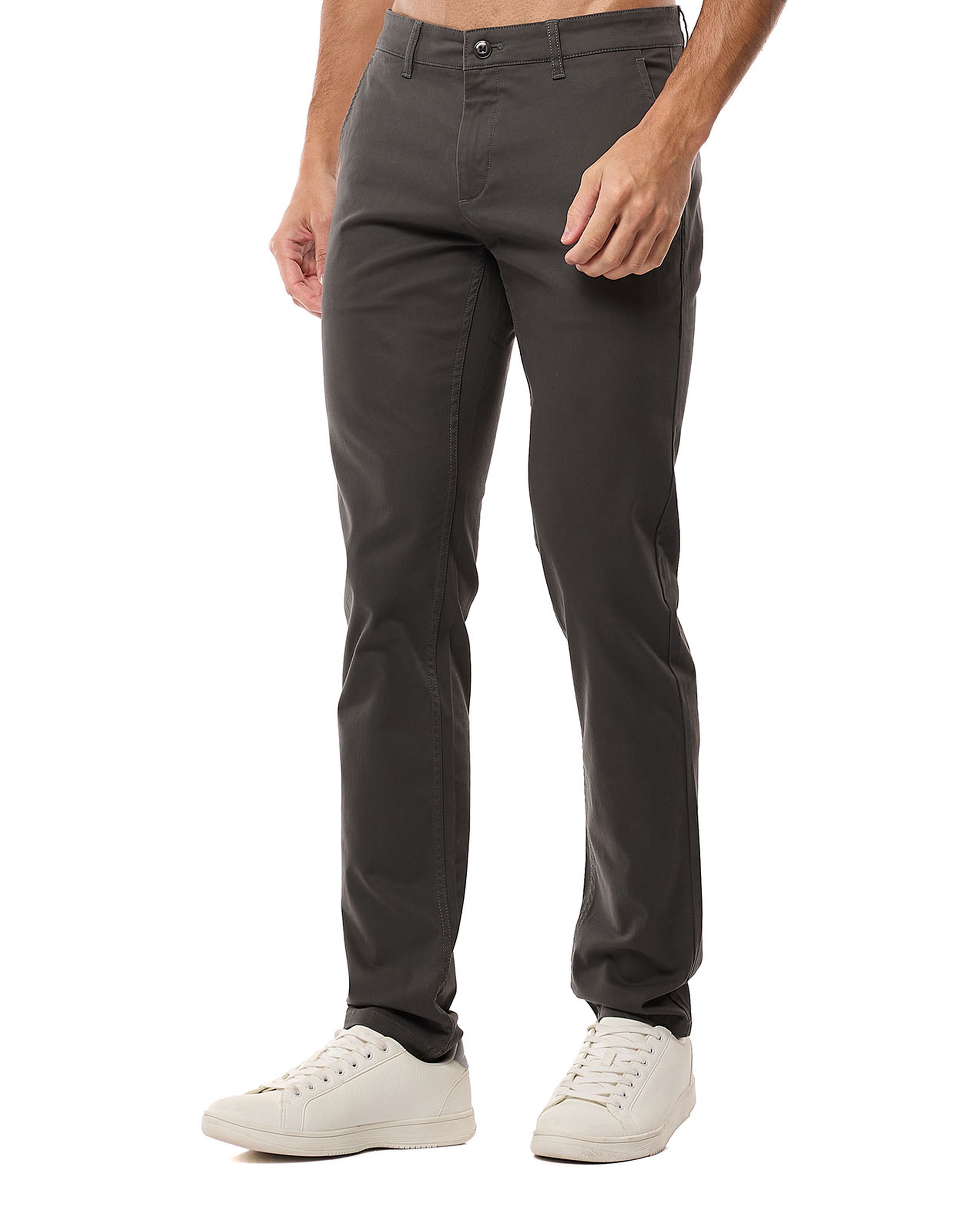 Solid Slim Fit Trousers with Button Closure
