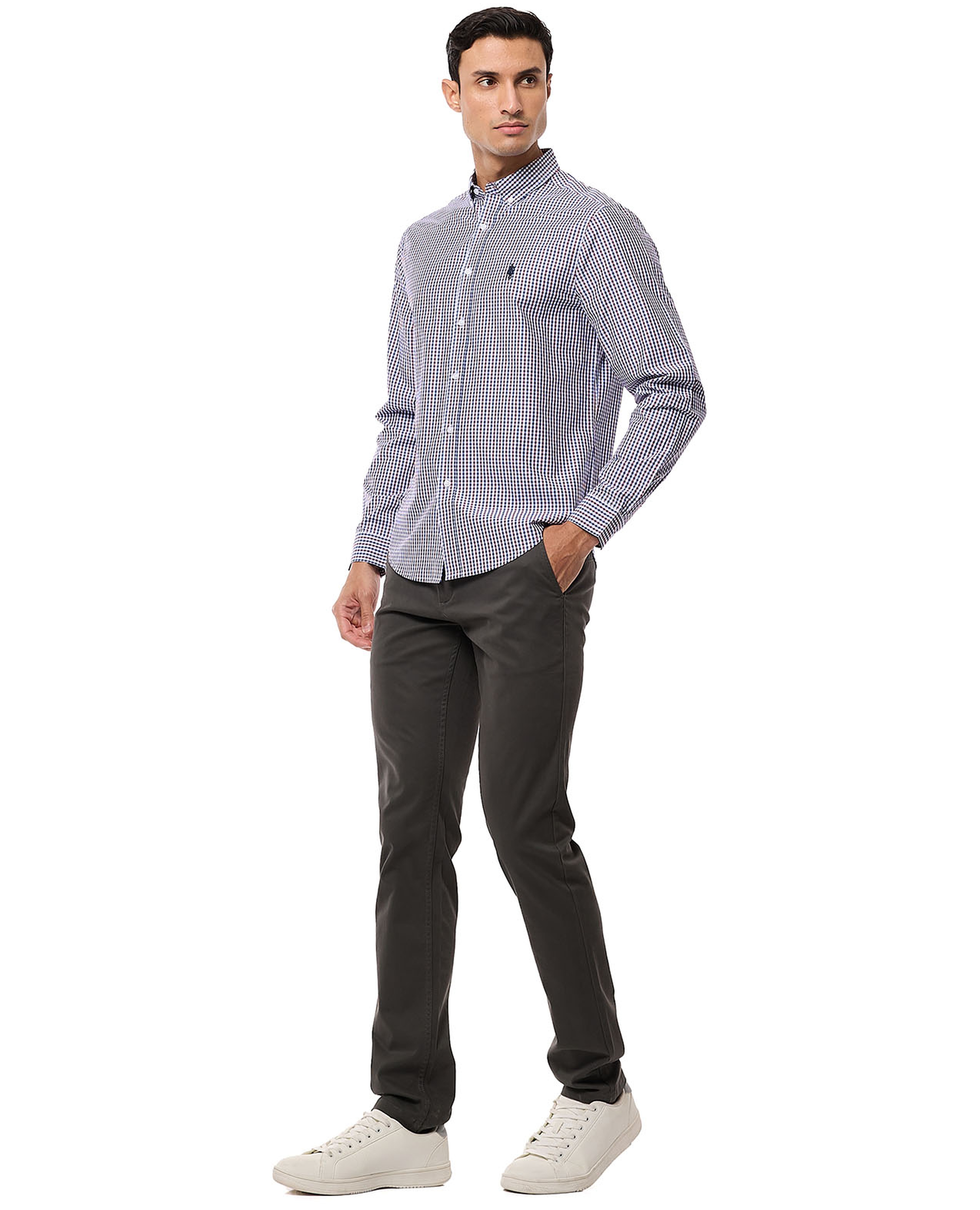 Solid Slim Fit Trousers with Button Closure