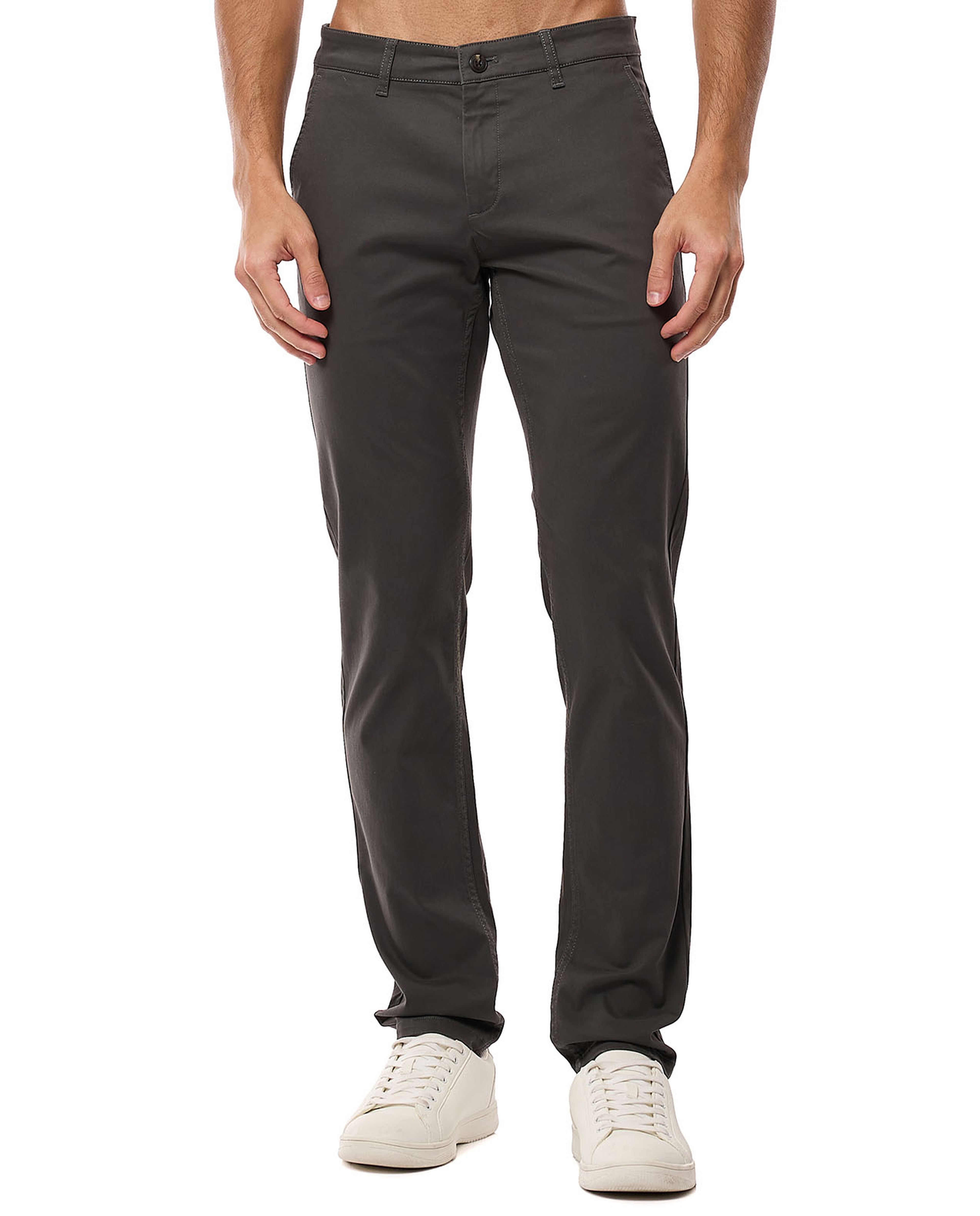 Solid Slim Fit Trousers with Button Closure