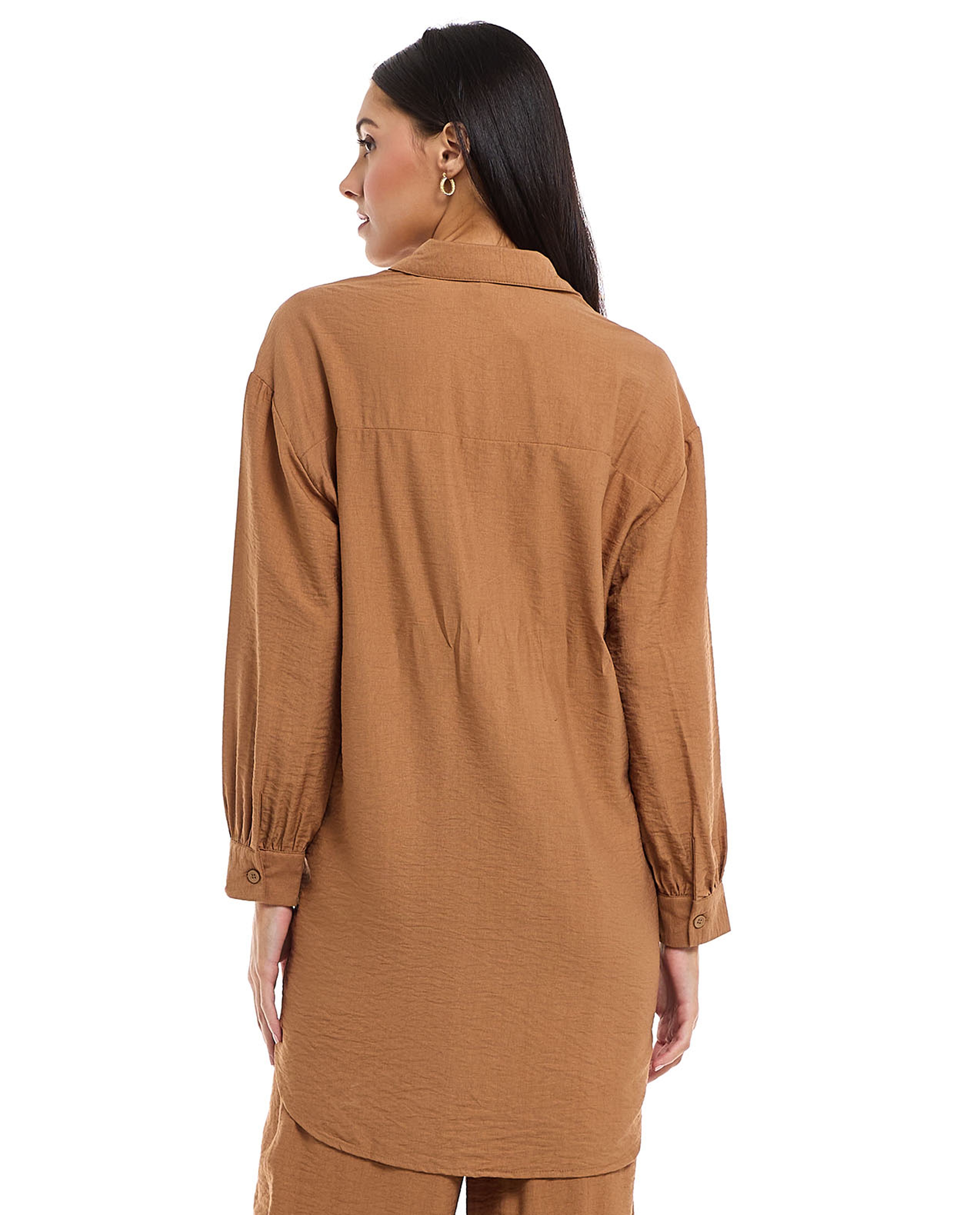 Solid Shirt Tunic with Classic Collar and Long Sleeves