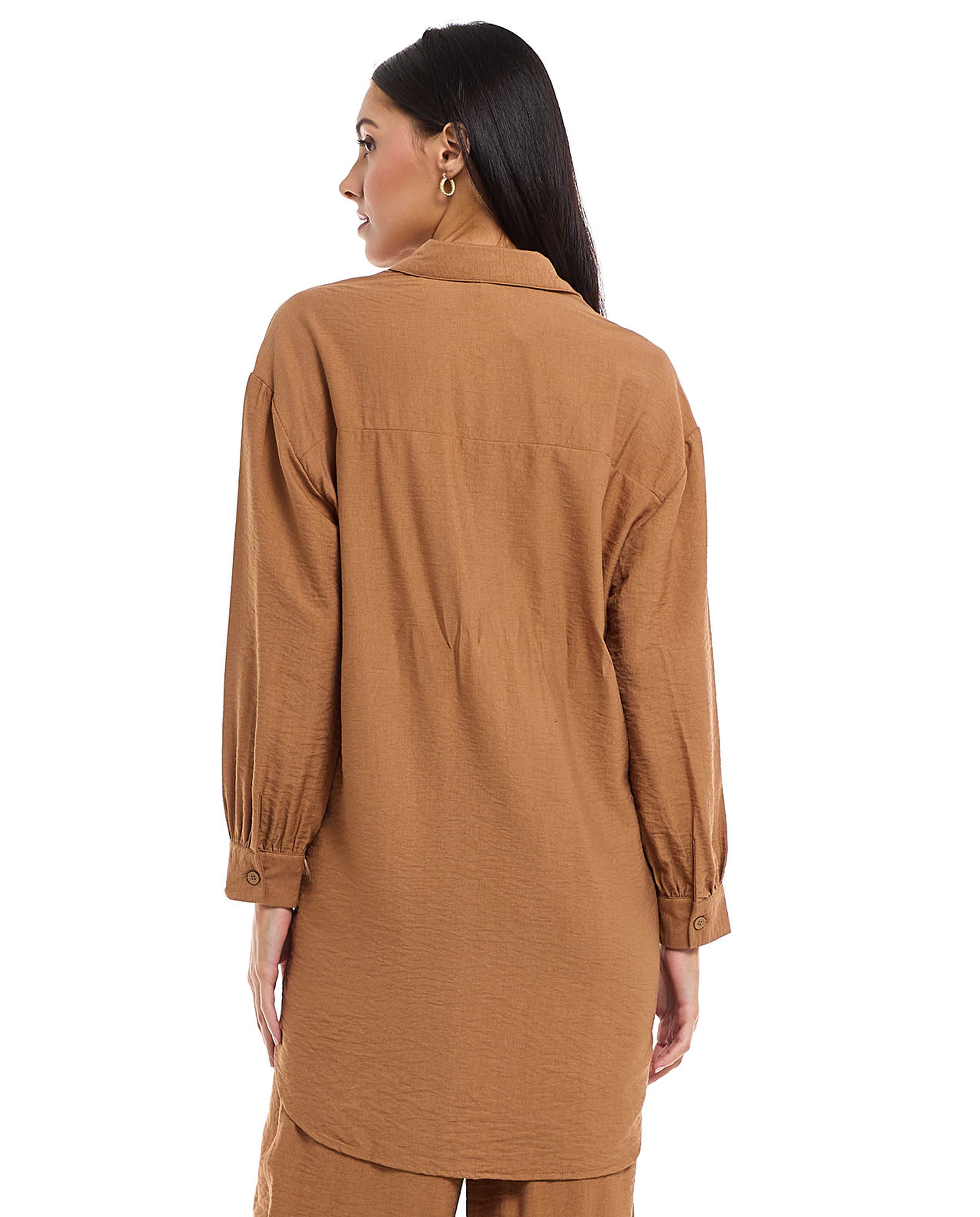 Solid Shirt Tunic with Classic Collar and Long Sleeves