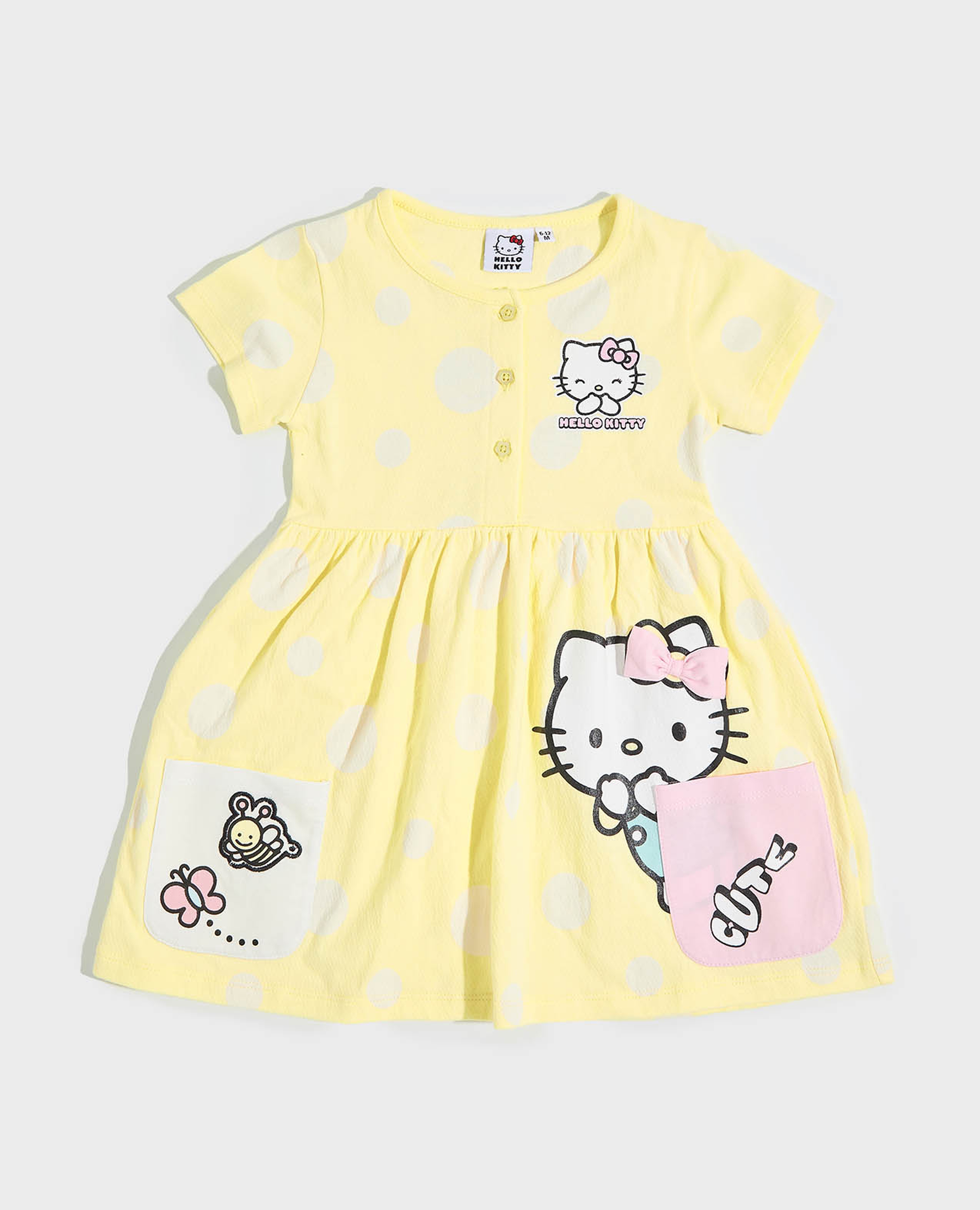 فستان واسع بأكمام قصيرة وطبعة هالو كيتي