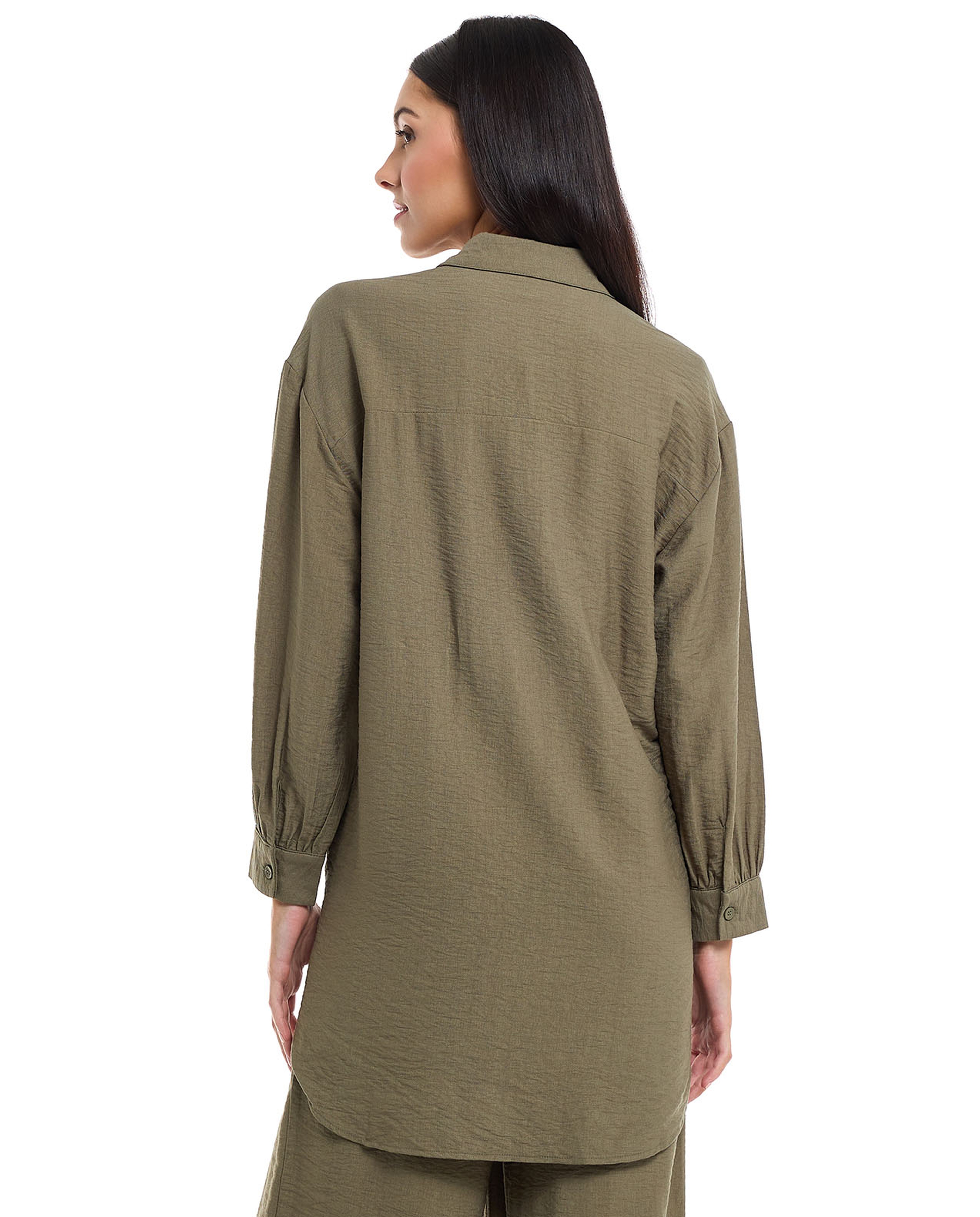Solid Shirt Tunic with Classic Collar and Long Sleeves