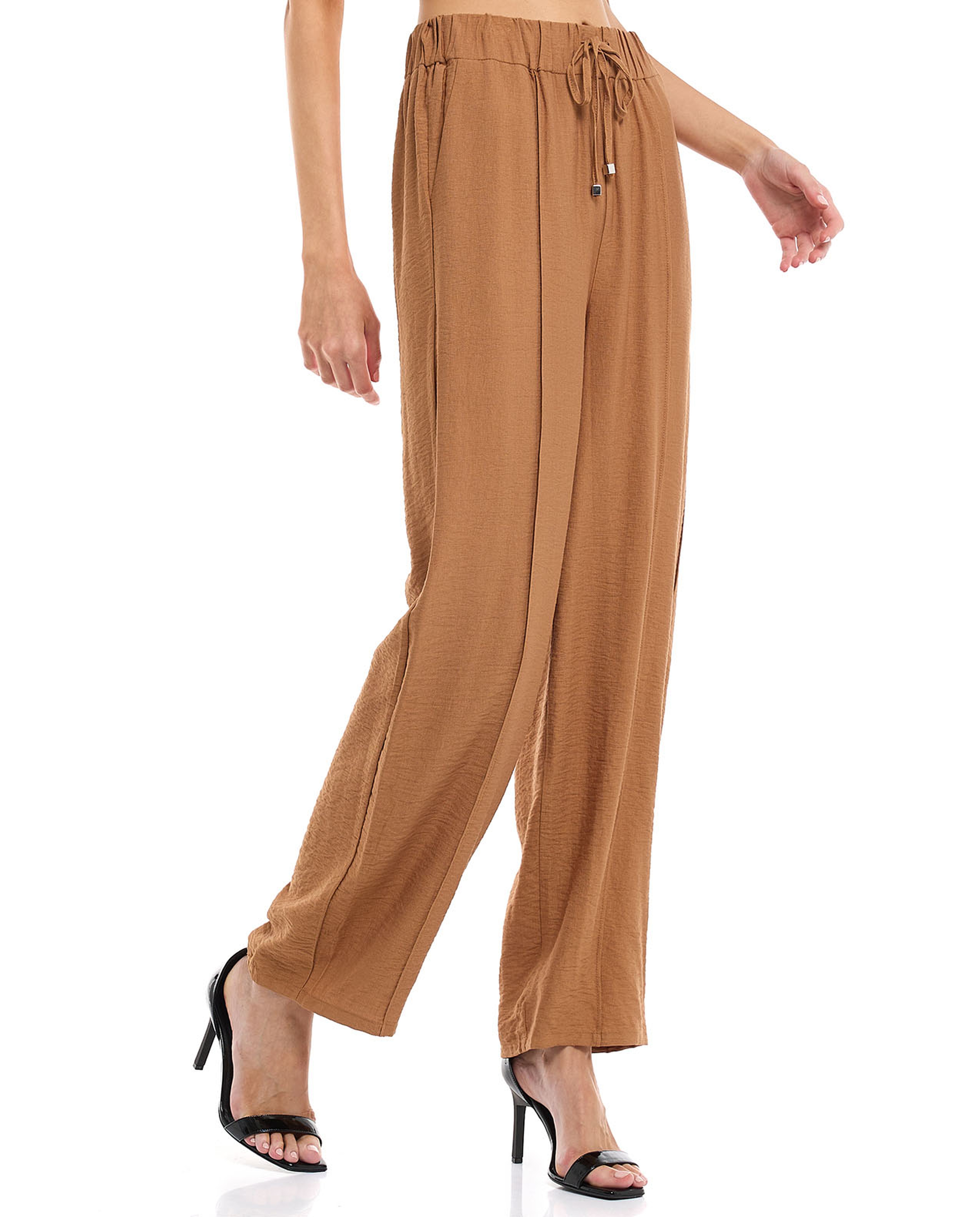 Solid Wide Leg Pants with Drawstring Waist