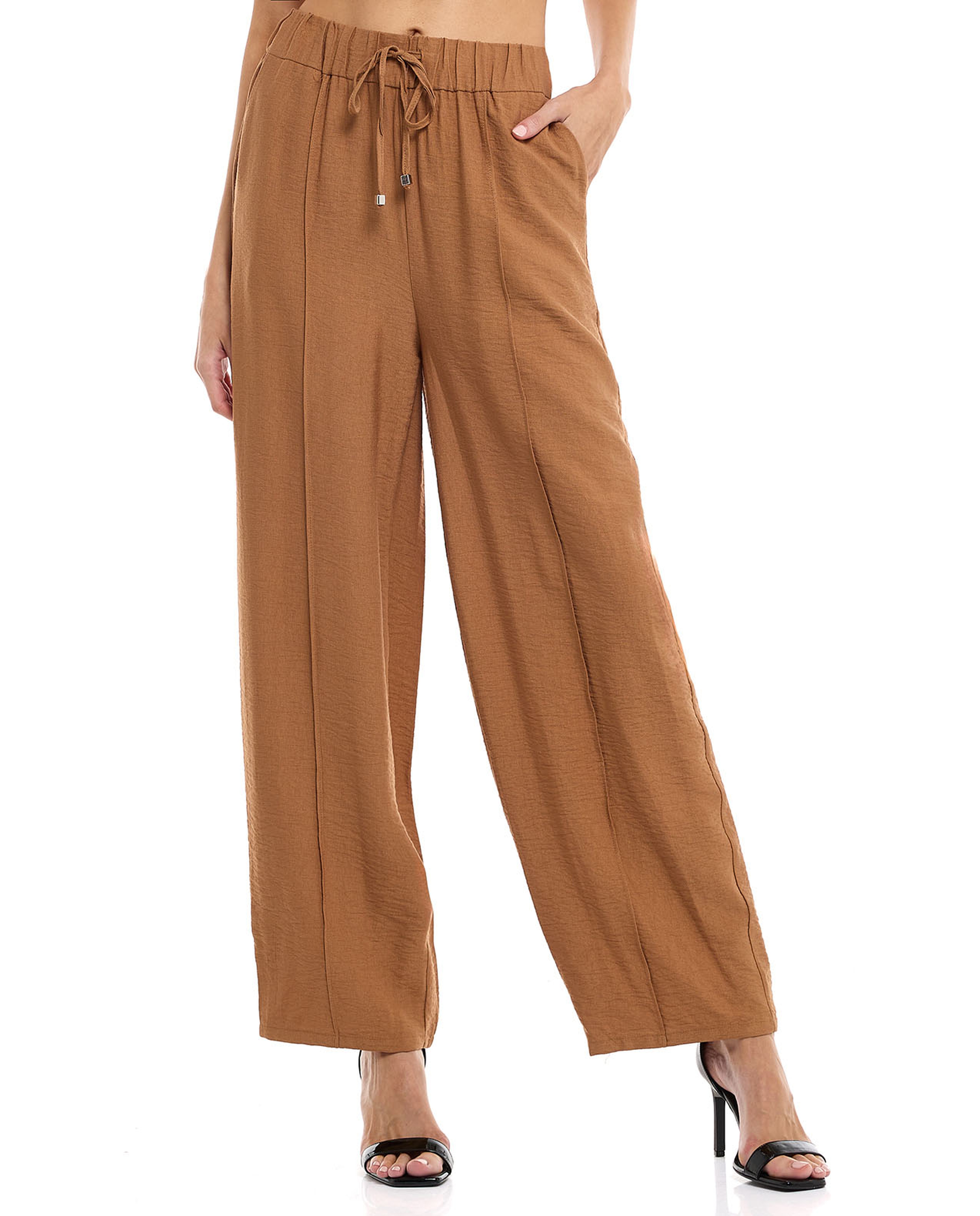 Solid Wide Leg Pants with Drawstring Waist