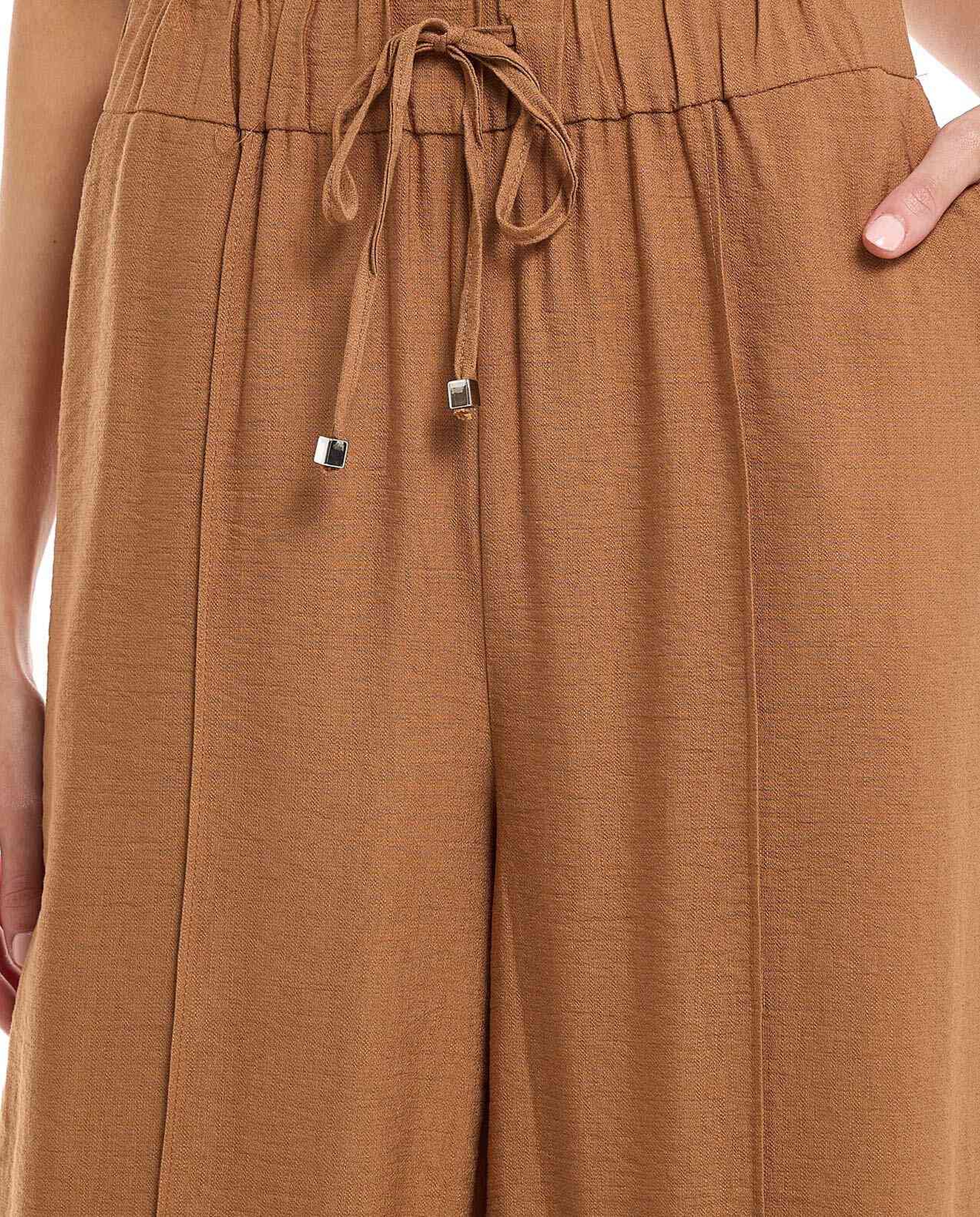 Solid Wide Leg Pants with Drawstring Waist