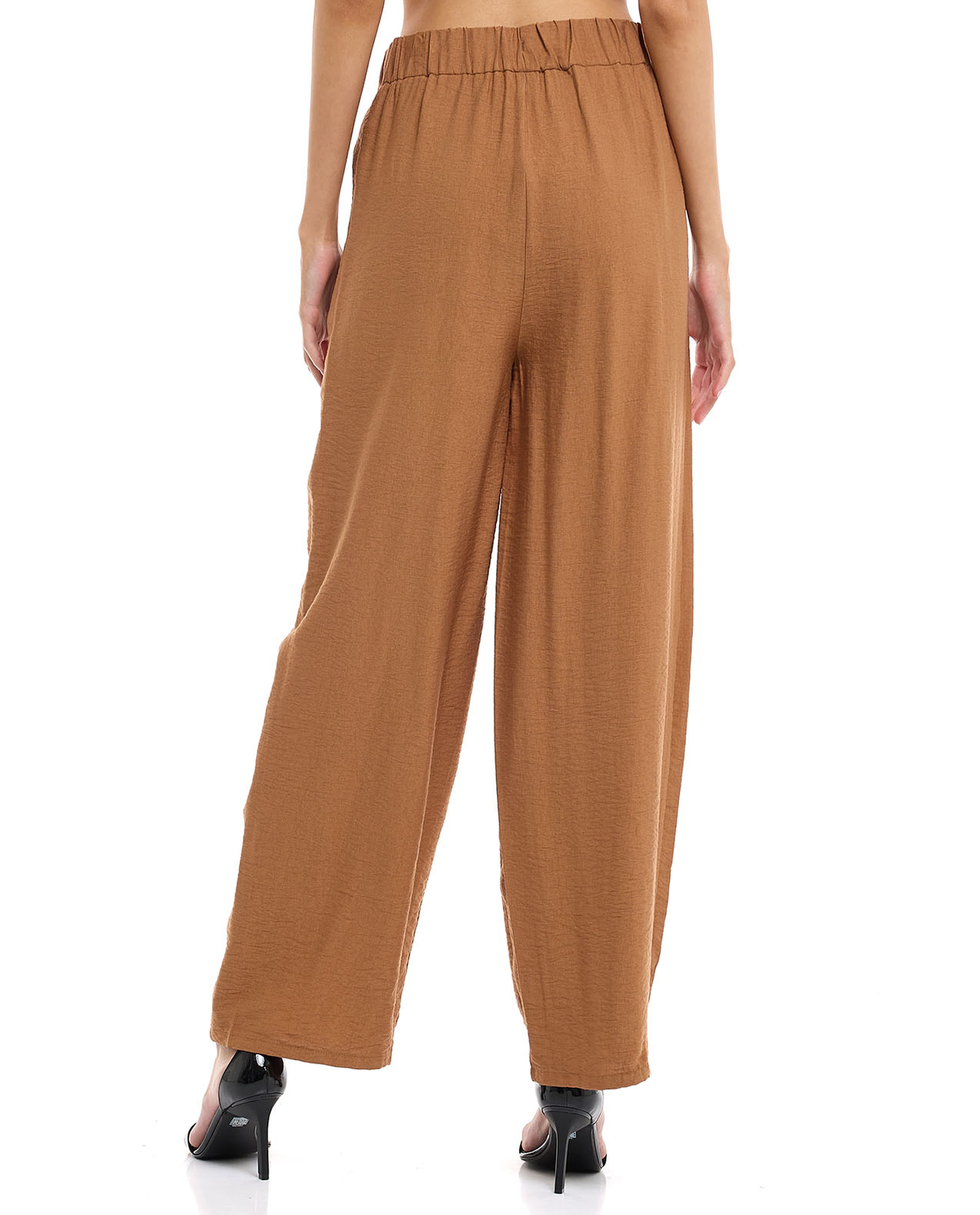 Solid Wide Leg Pants with Drawstring Waist