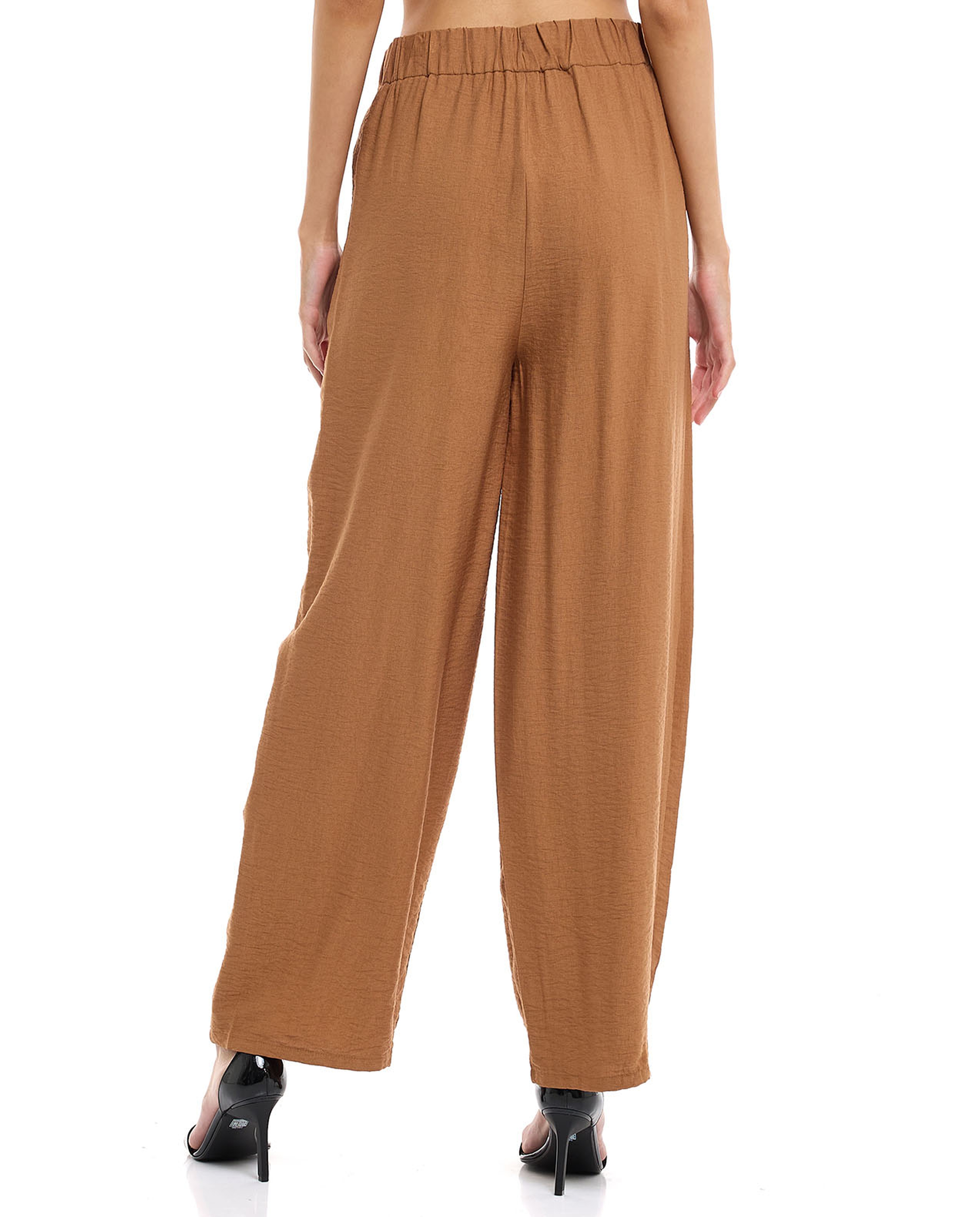 Solid Wide Leg Pants with Drawstring Waist