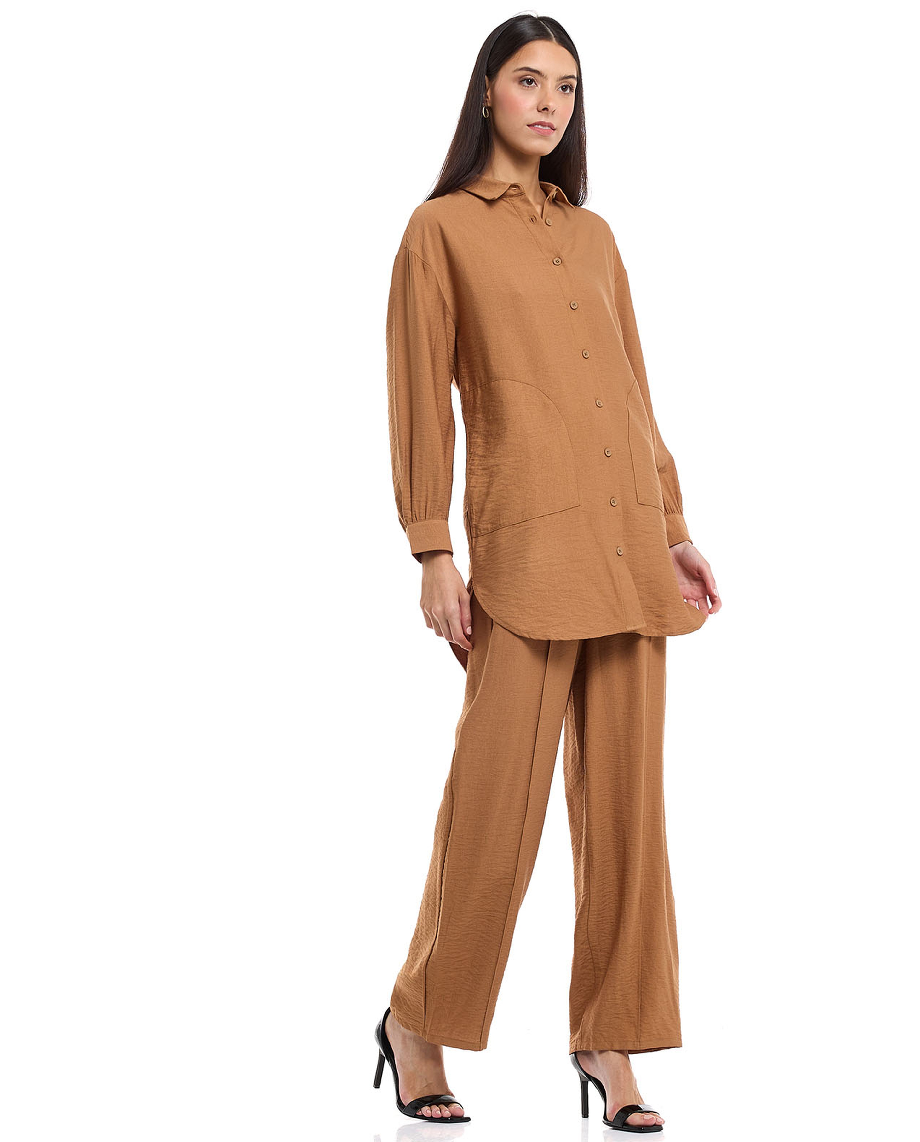 Solid Wide Leg Pants with Drawstring Waist