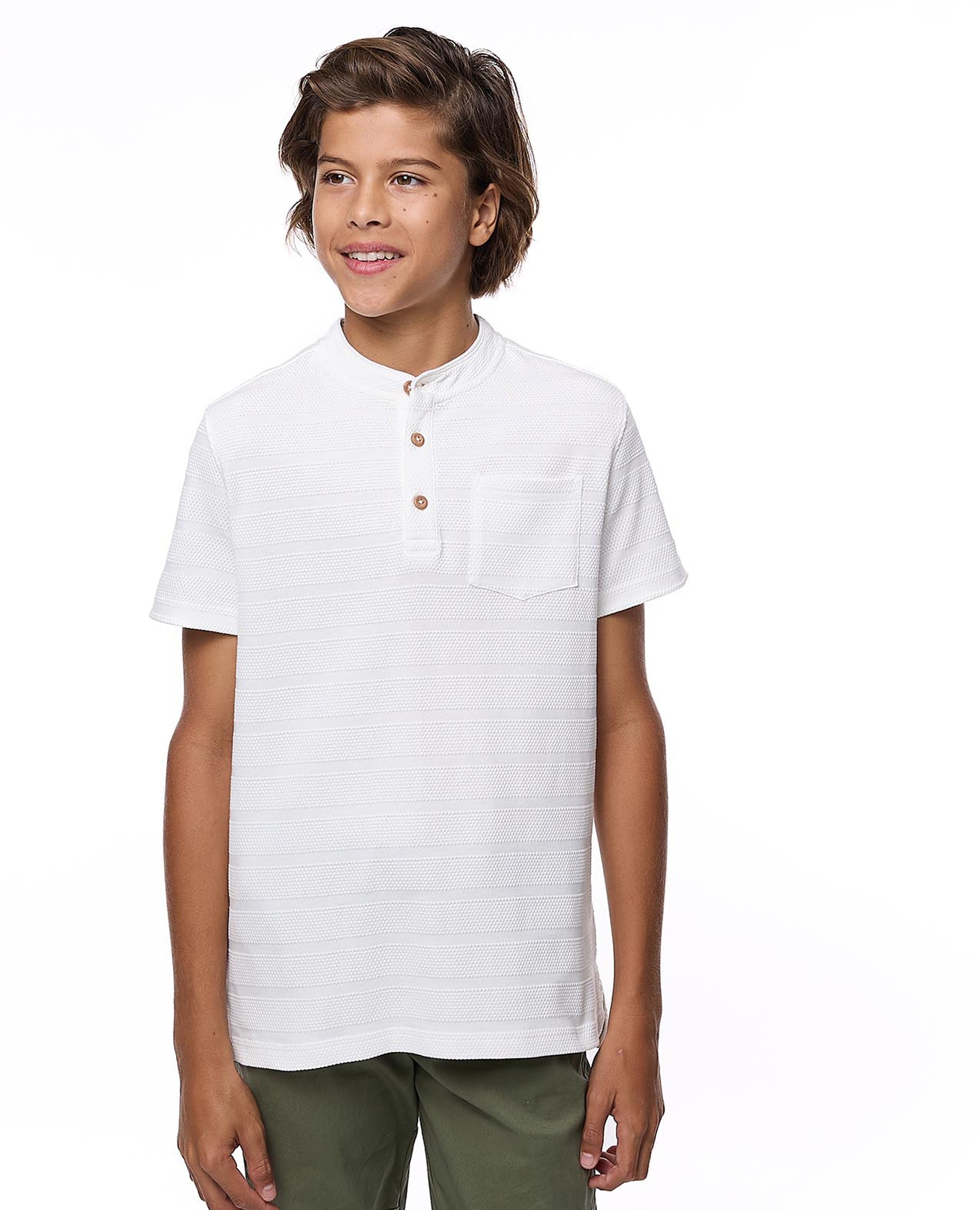 Textured T-Shirt with Crew Neck and Short Sleeves