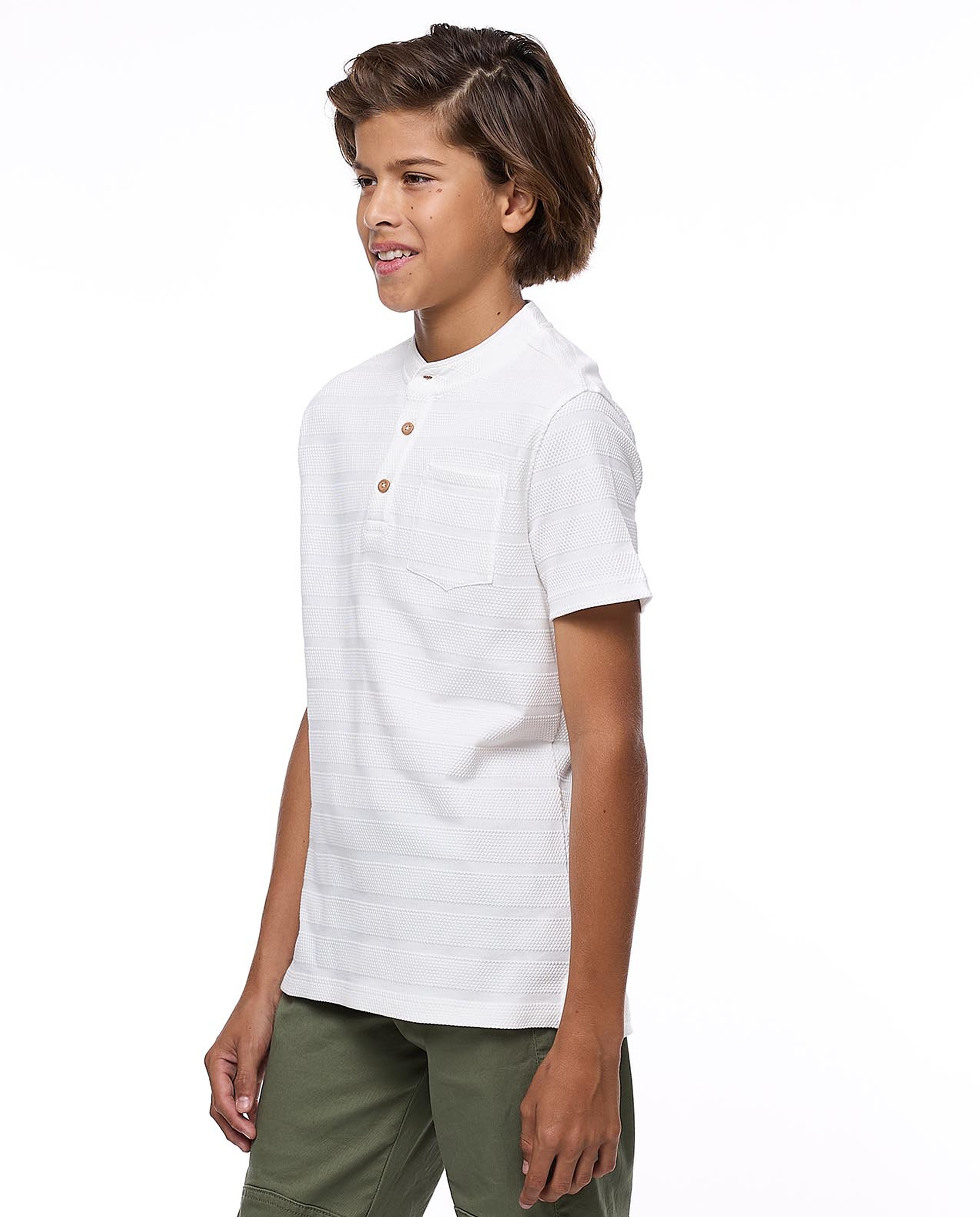 Textured T-Shirt with Crew Neck and Short Sleeves