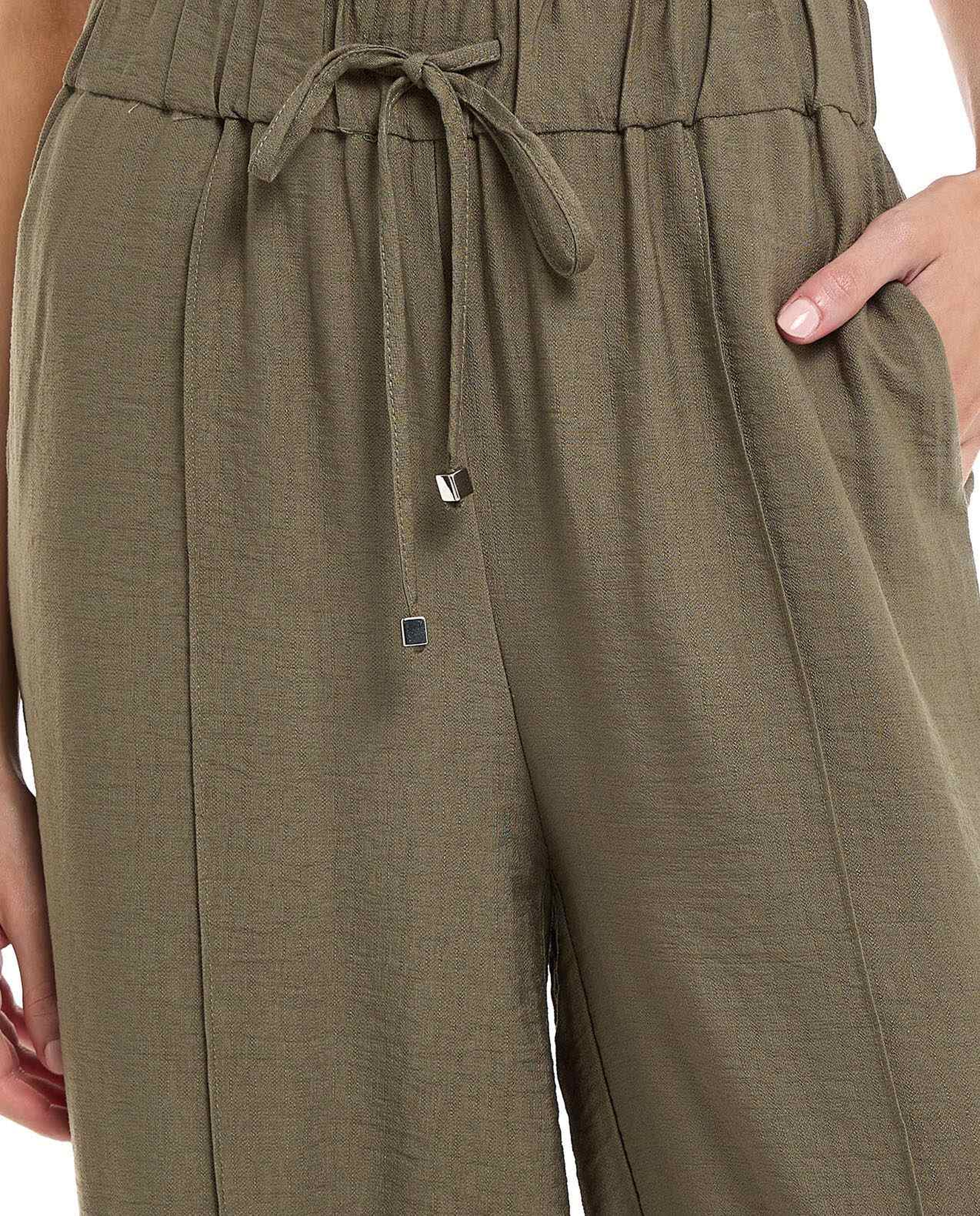 Solid Wide Leg Pants with Drawstring Waist