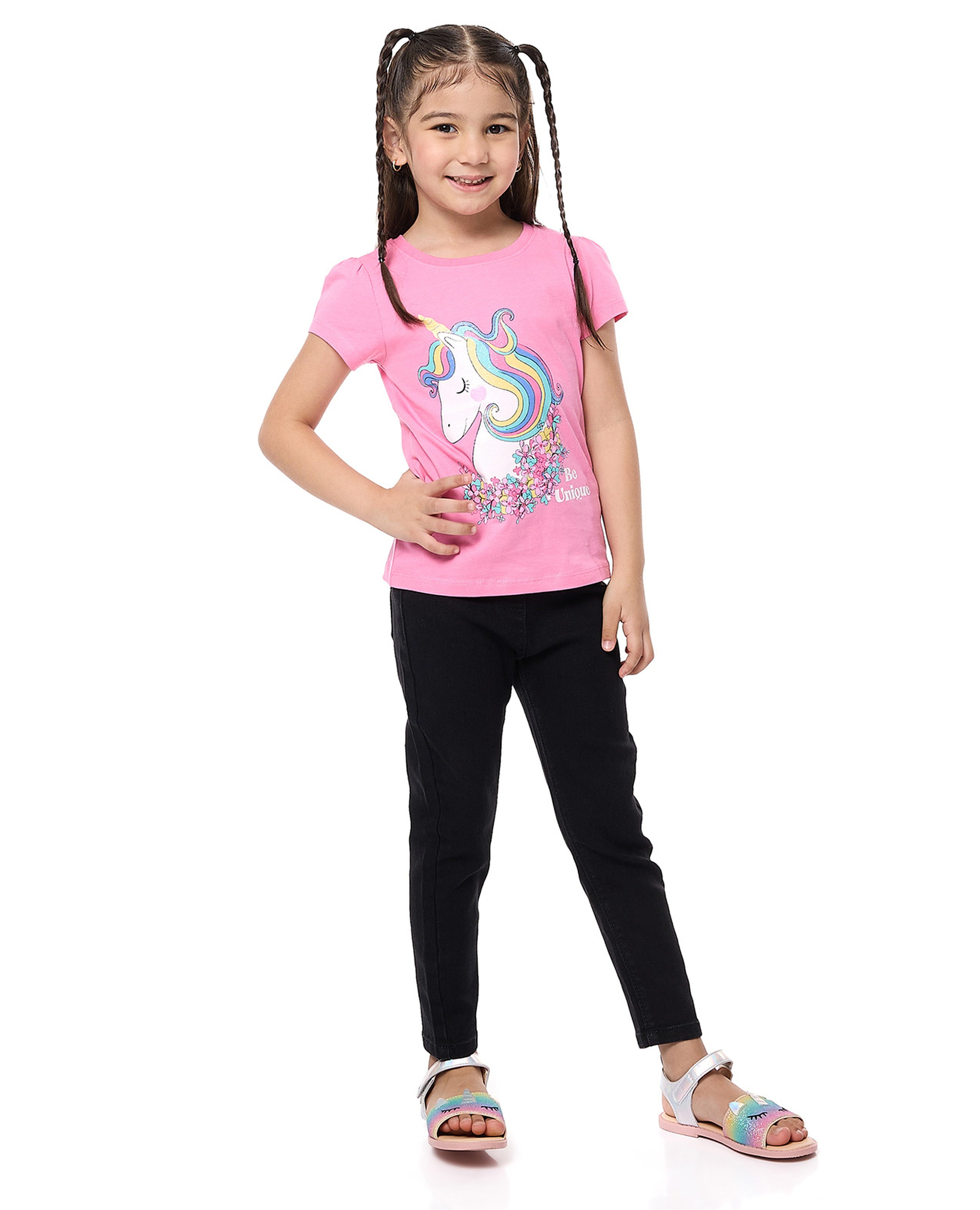 بنطال جينز ضيق سادة بخصر مرن