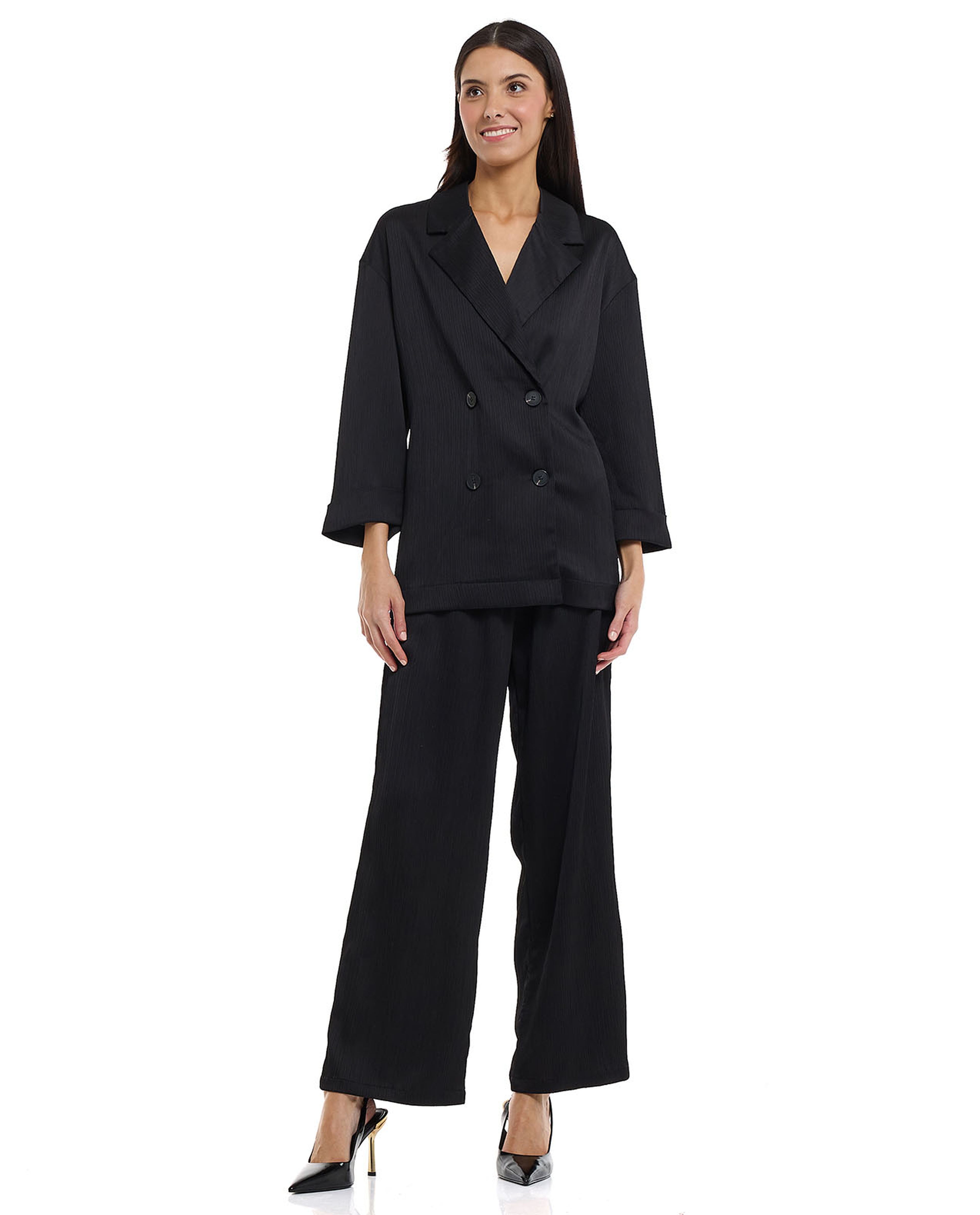 Solid Double Breasted Blazer