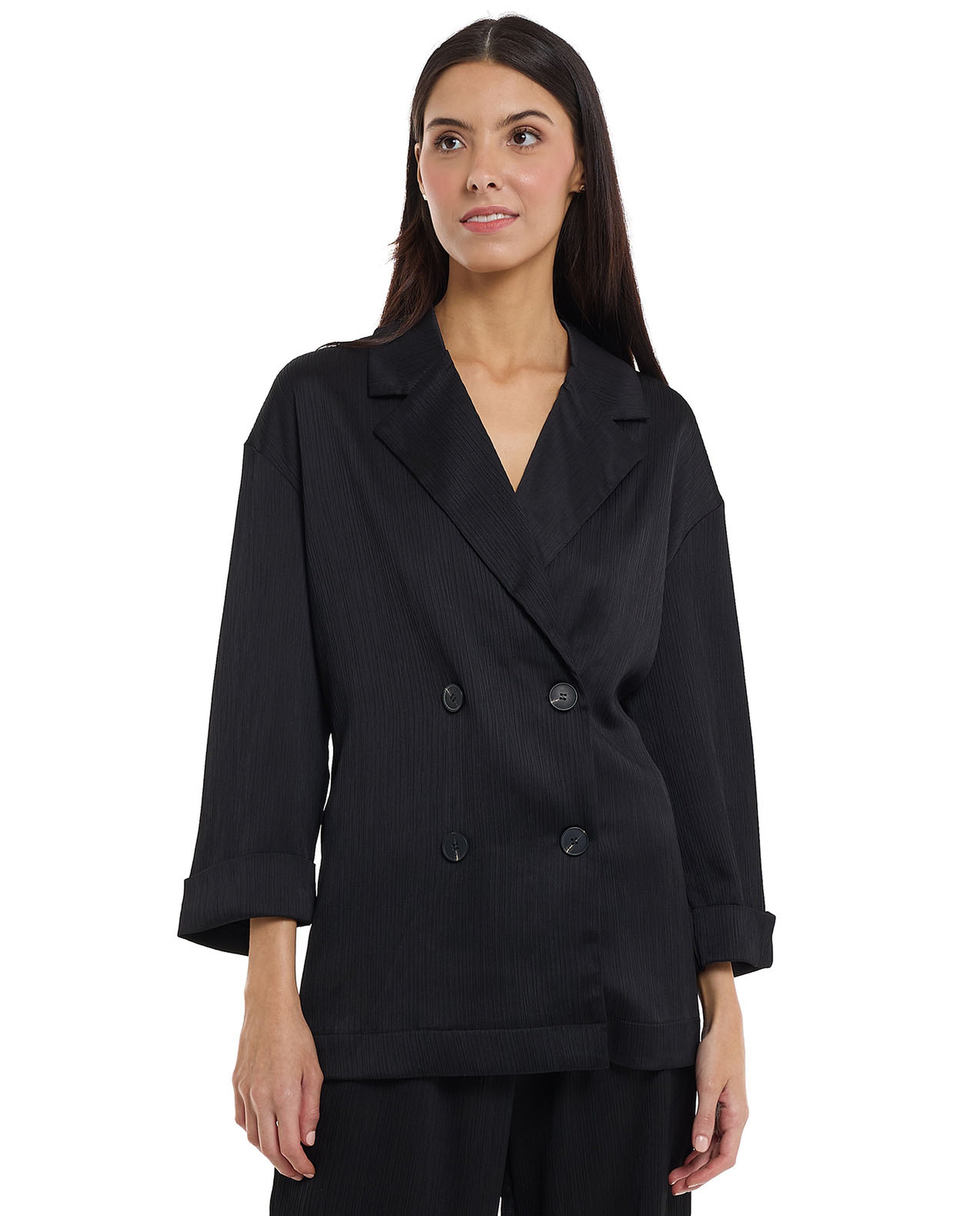 Solid Double Breasted Blazer