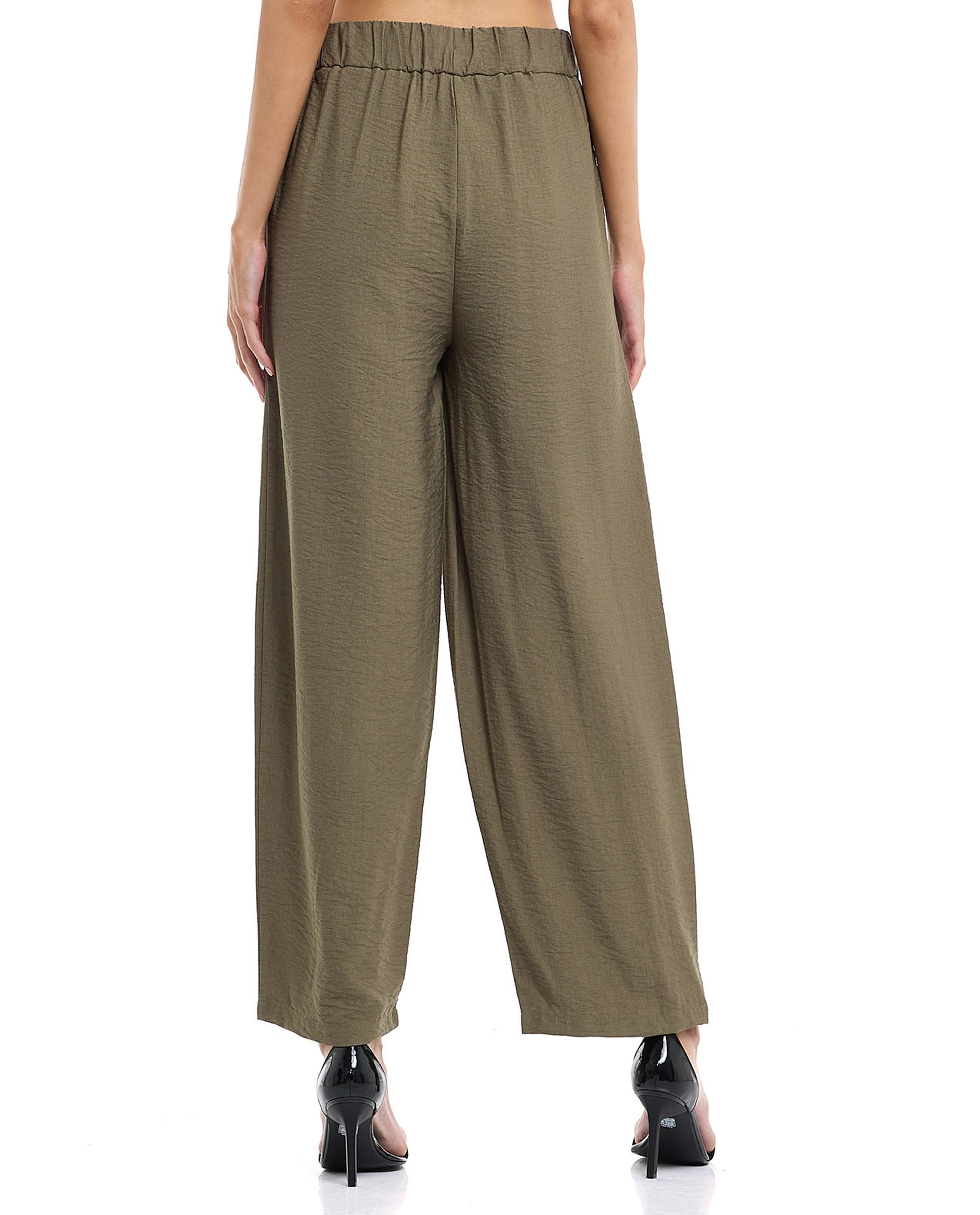 Solid Wide Leg Pants with Drawstring Waist