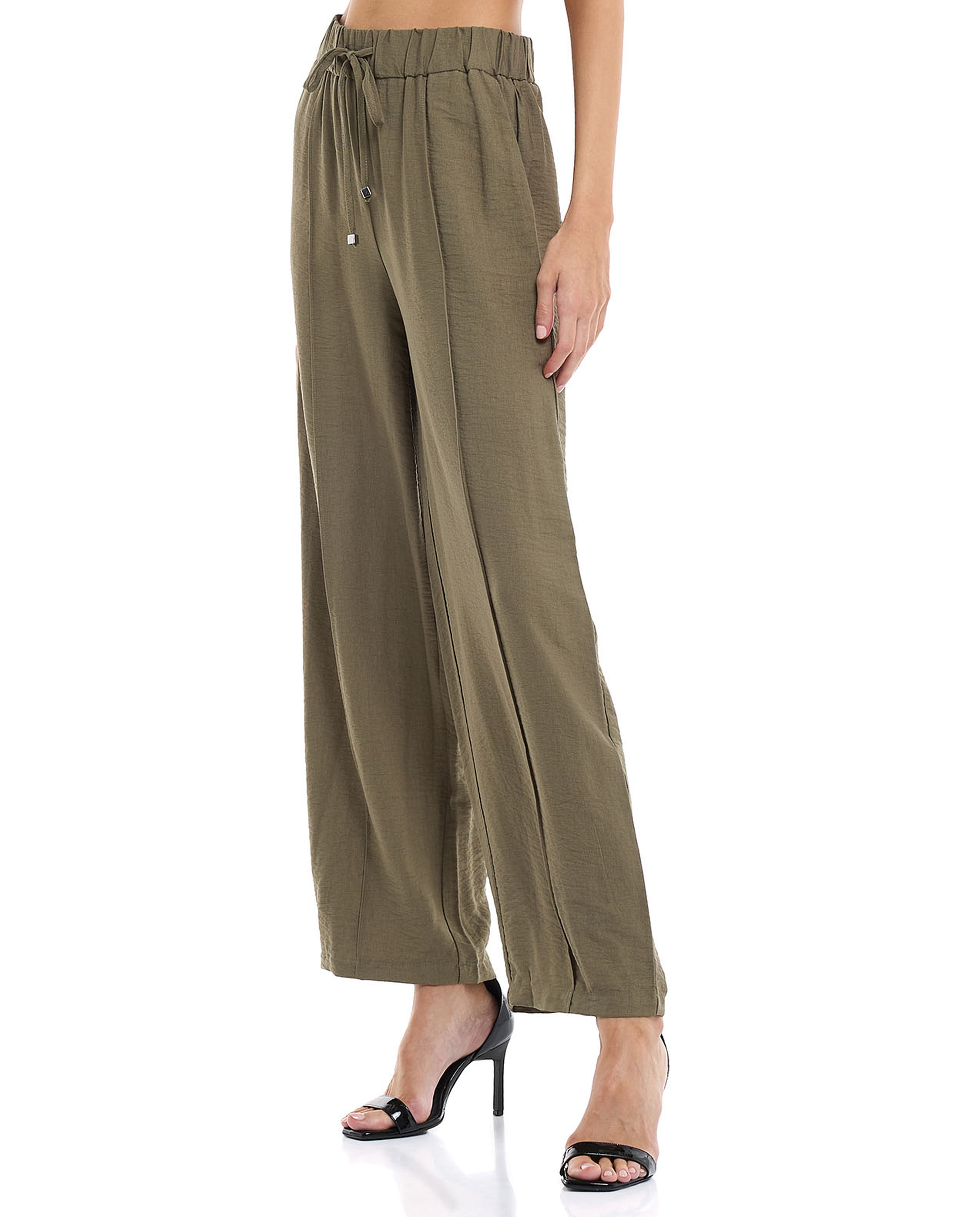 Solid Wide Leg Pants with Drawstring Waist