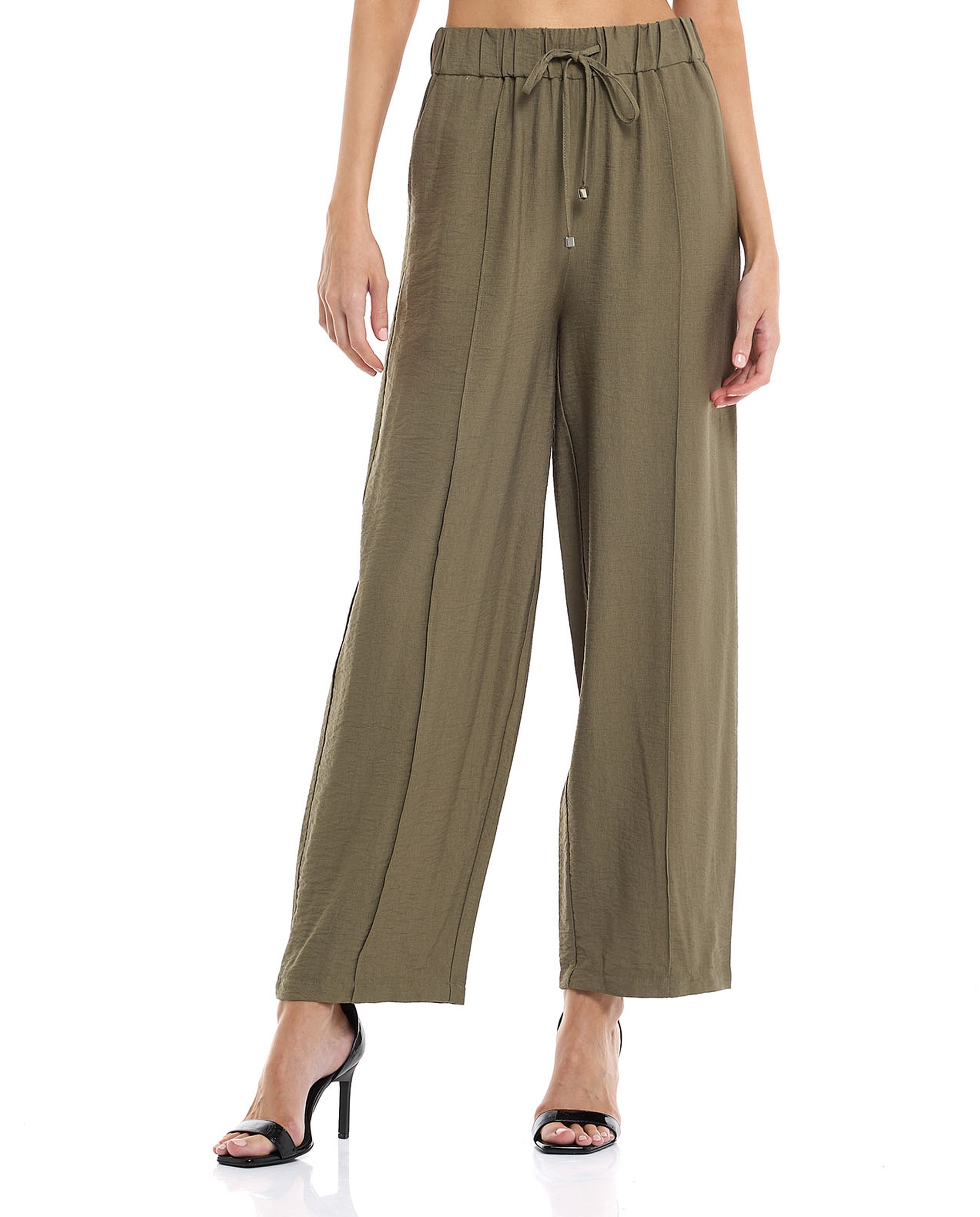 Solid Wide Leg Pants with Drawstring Waist