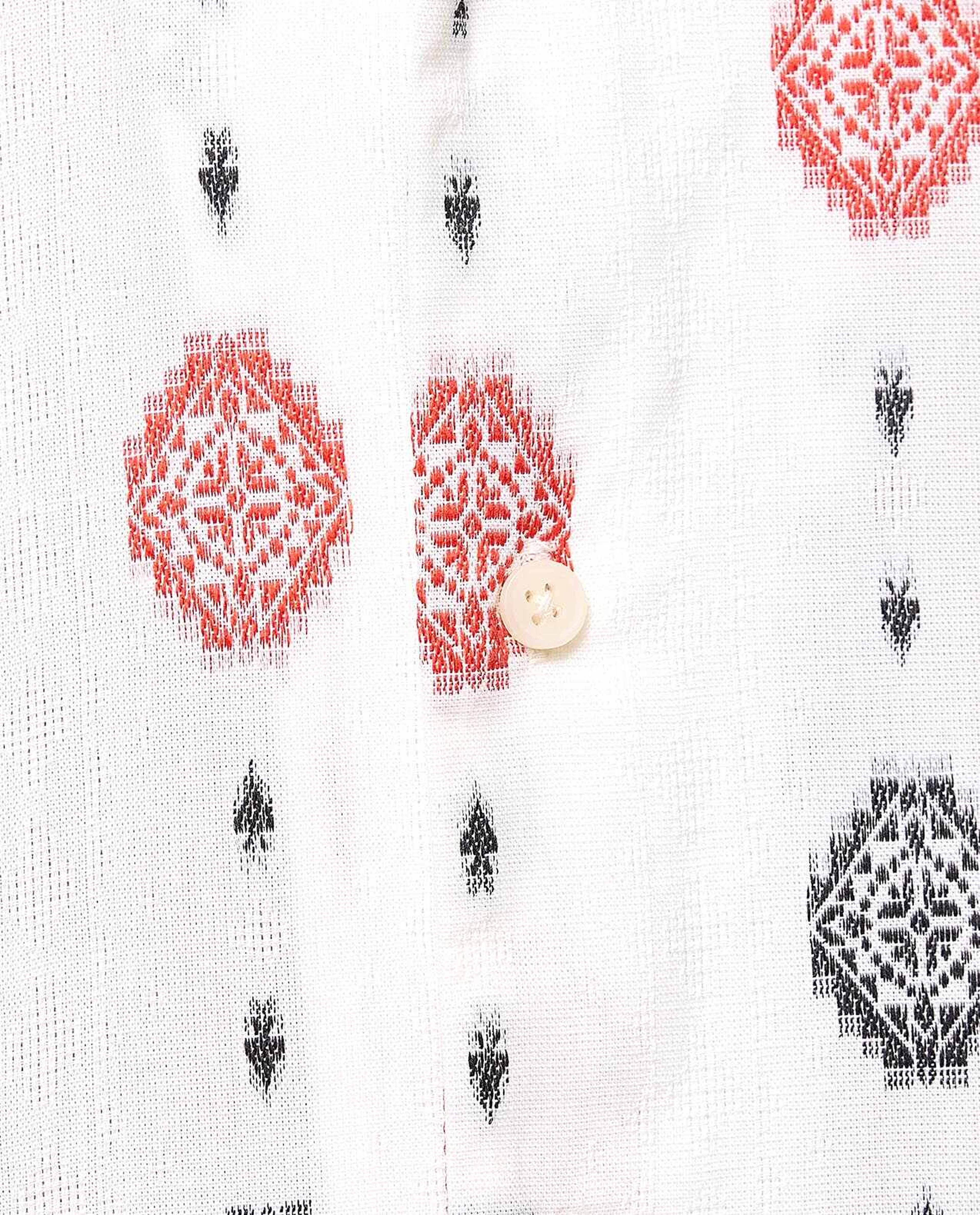 Patterned Shirt with Revere Collar and Short Sleeves