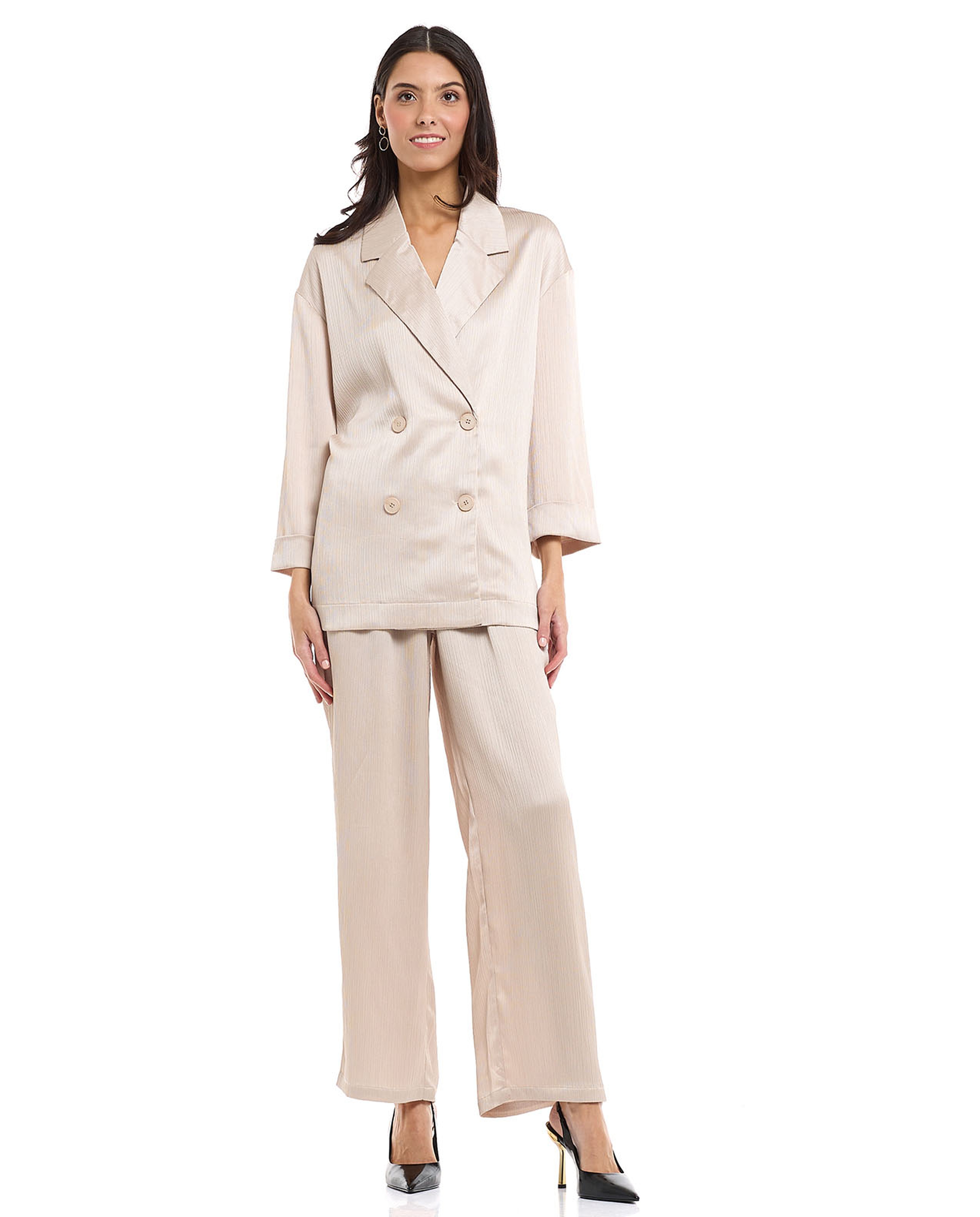 Solid Double Breasted Blazer