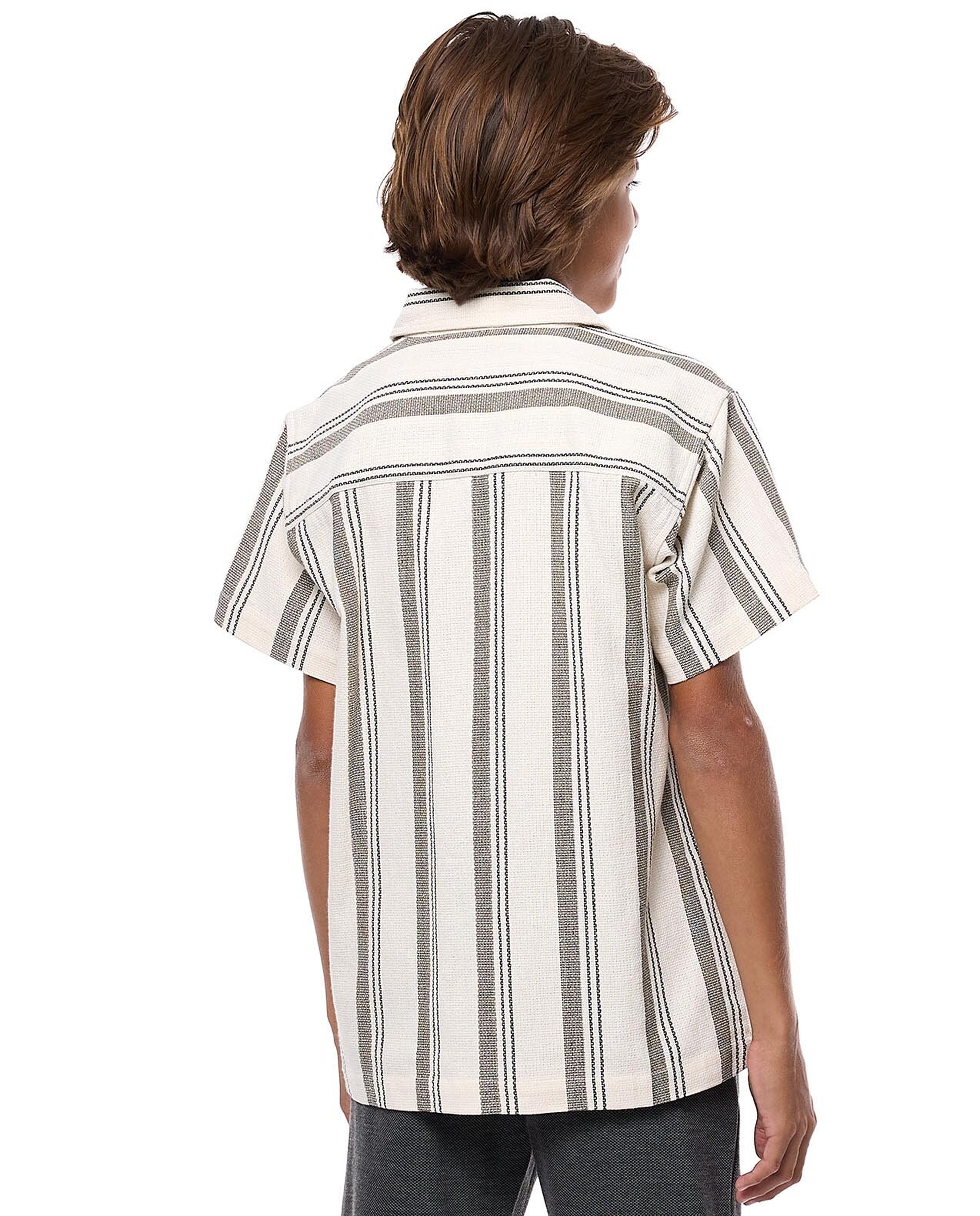 Striped Shirt with Classic Collar and Short Sleeves