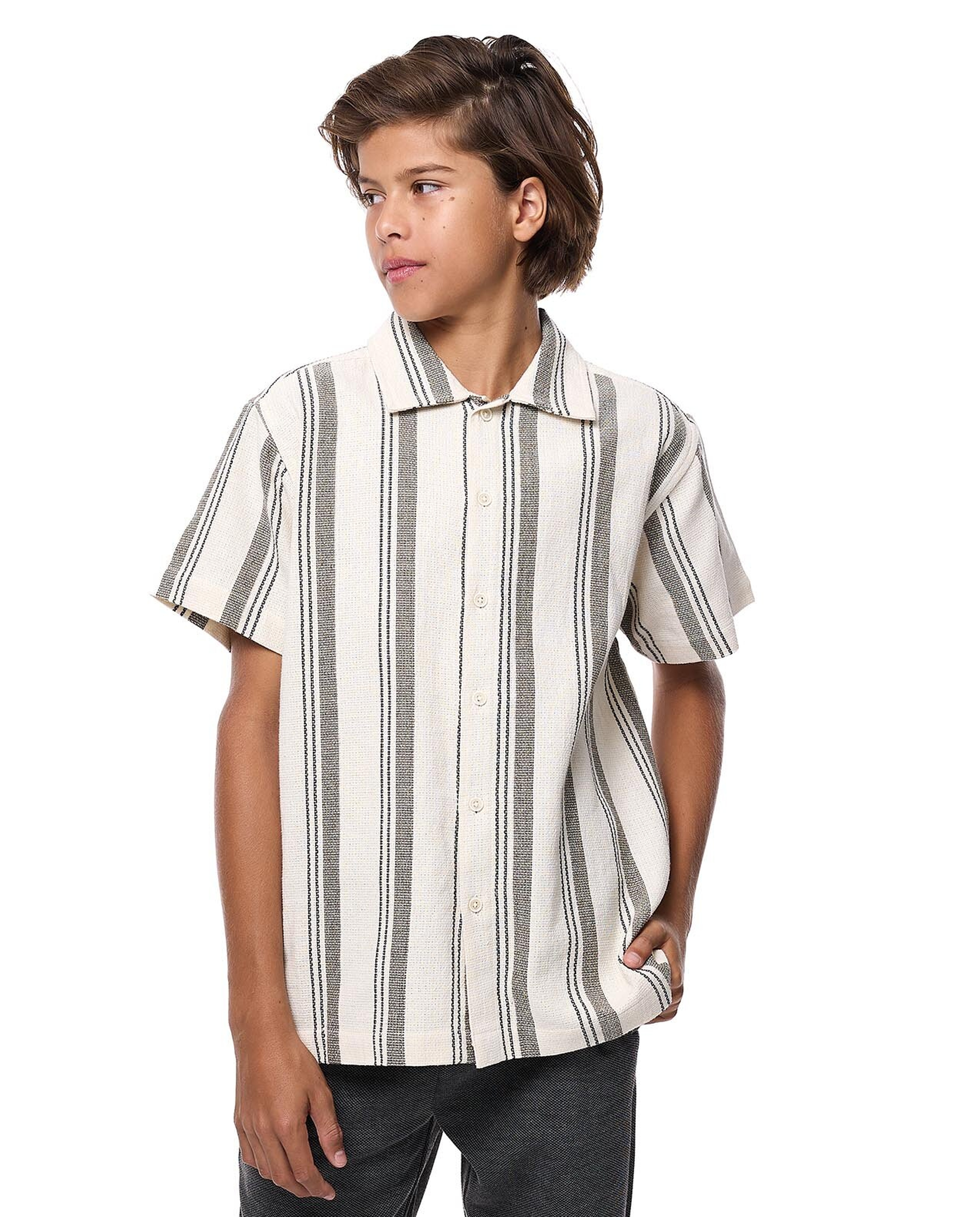 Striped Shirt with Classic Collar and Short Sleeves