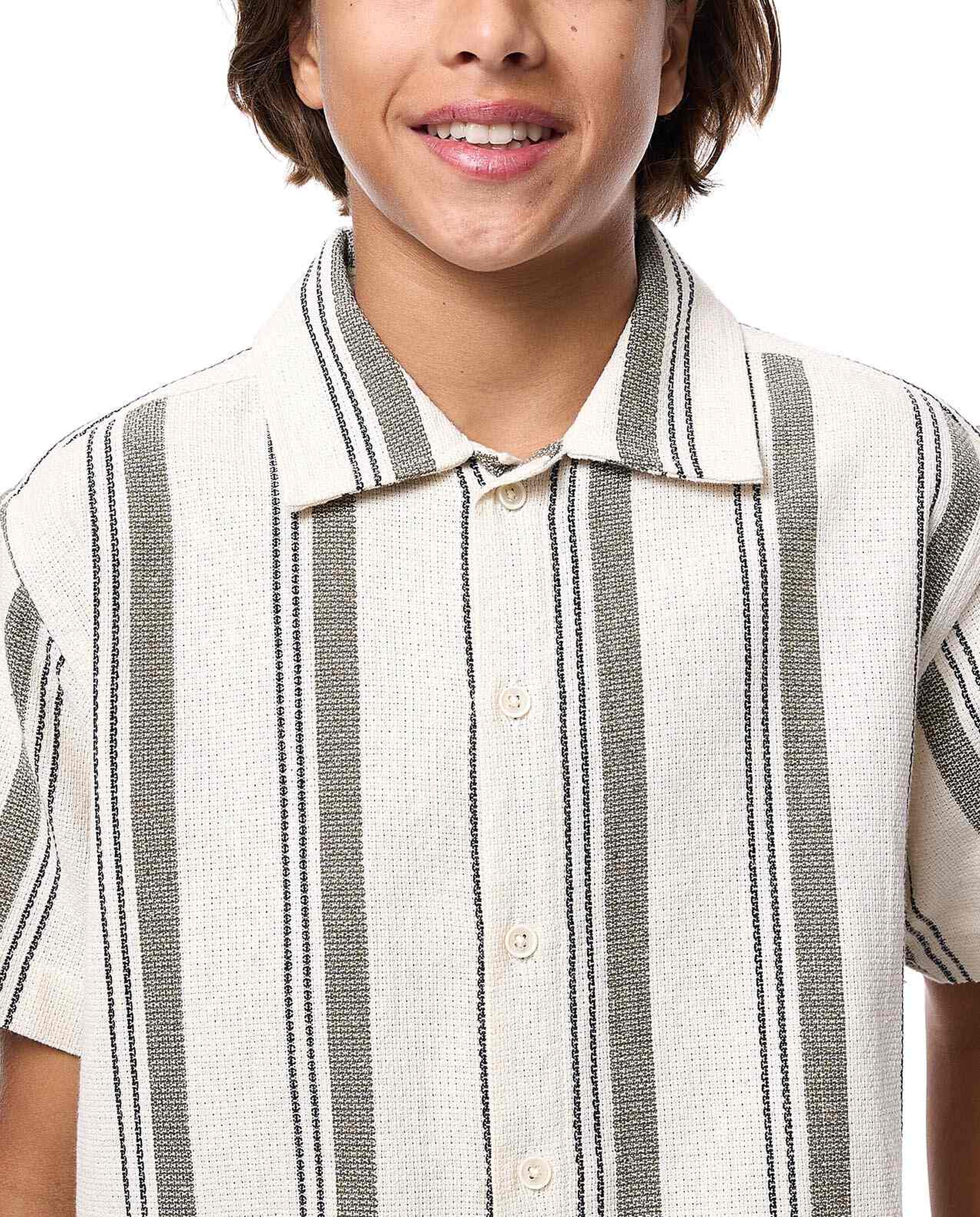 Striped Shirt with Classic Collar and Short Sleeves