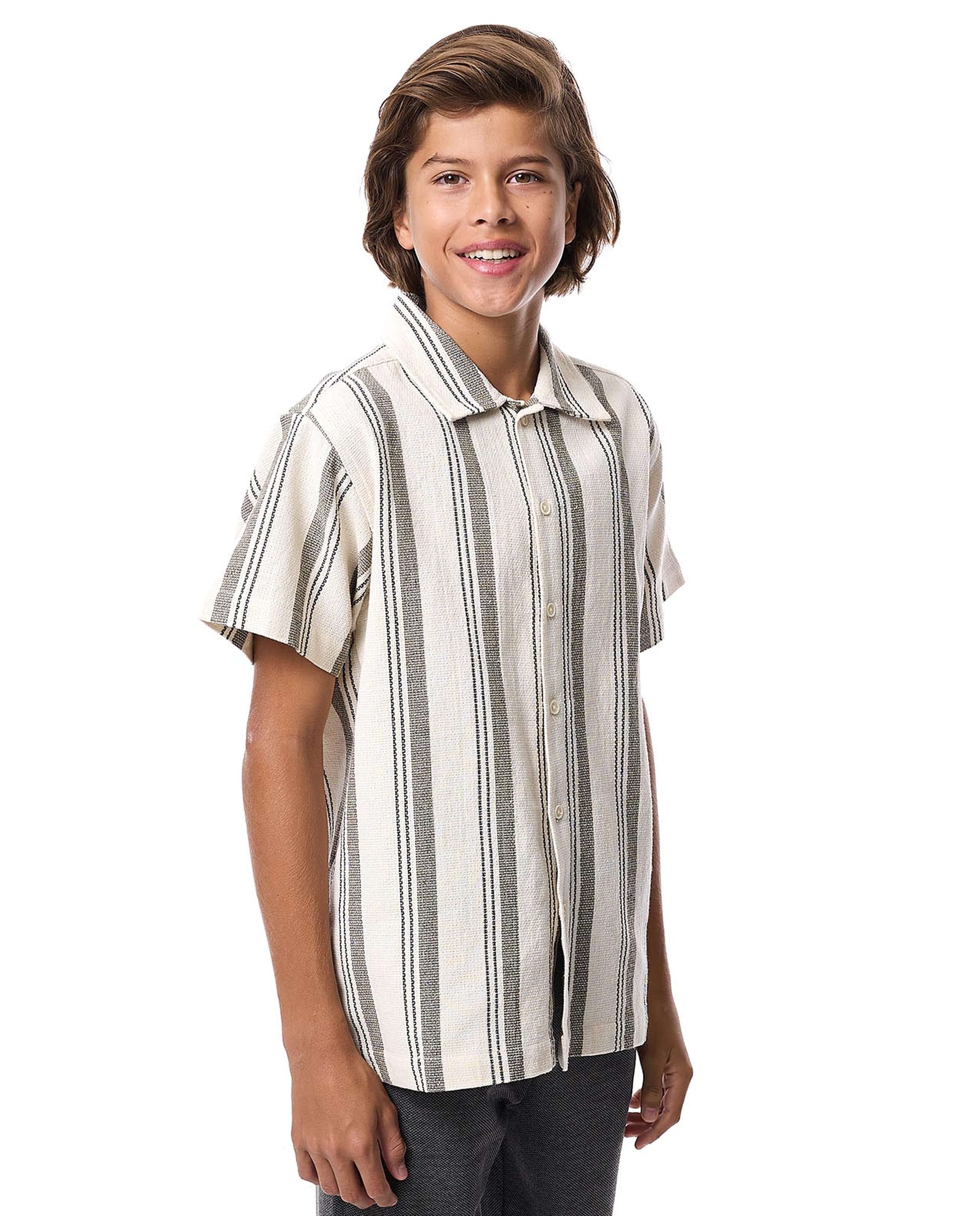 Striped Shirt with Classic Collar and Short Sleeves