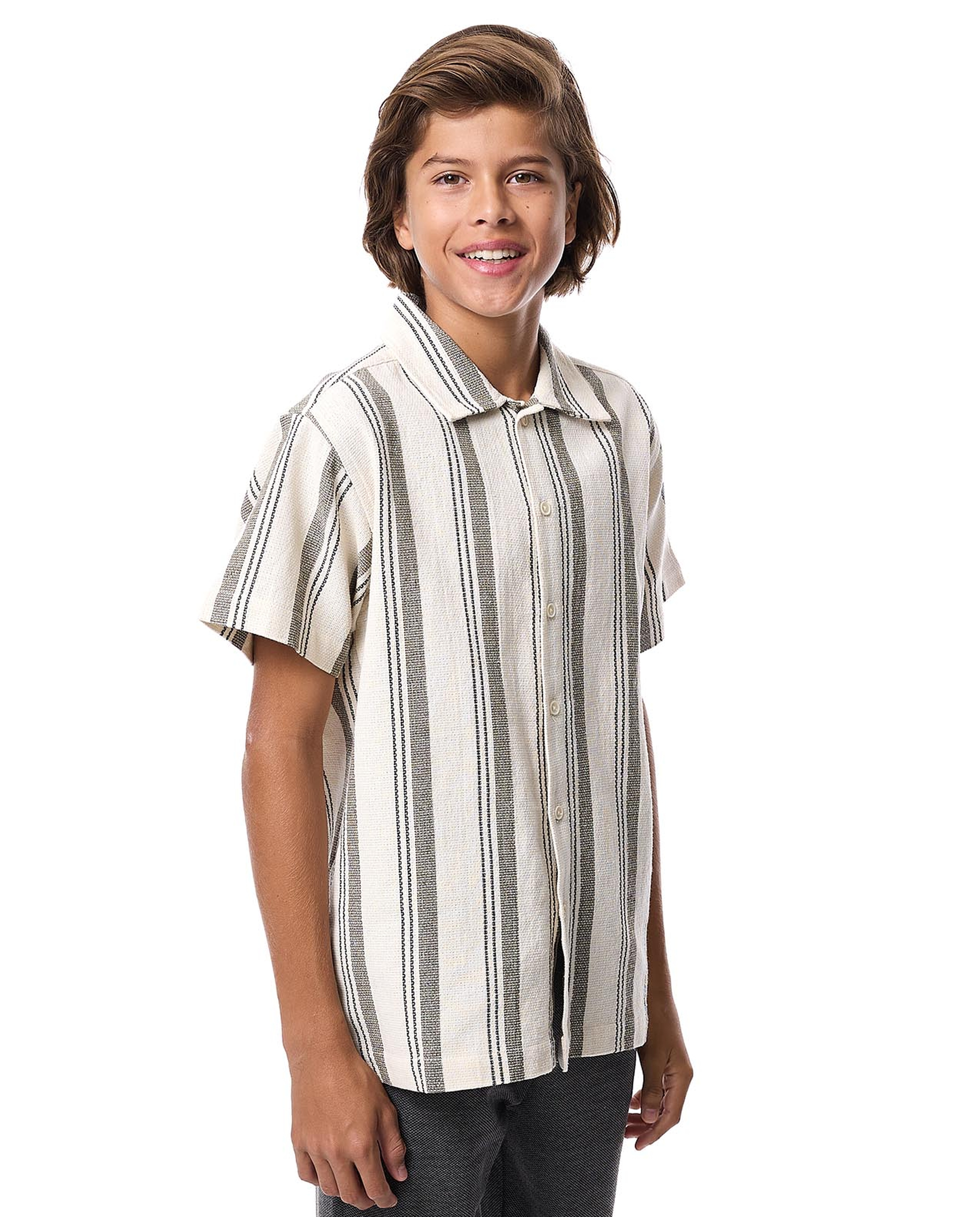 Striped Shirt with Classic Collar and Short Sleeves