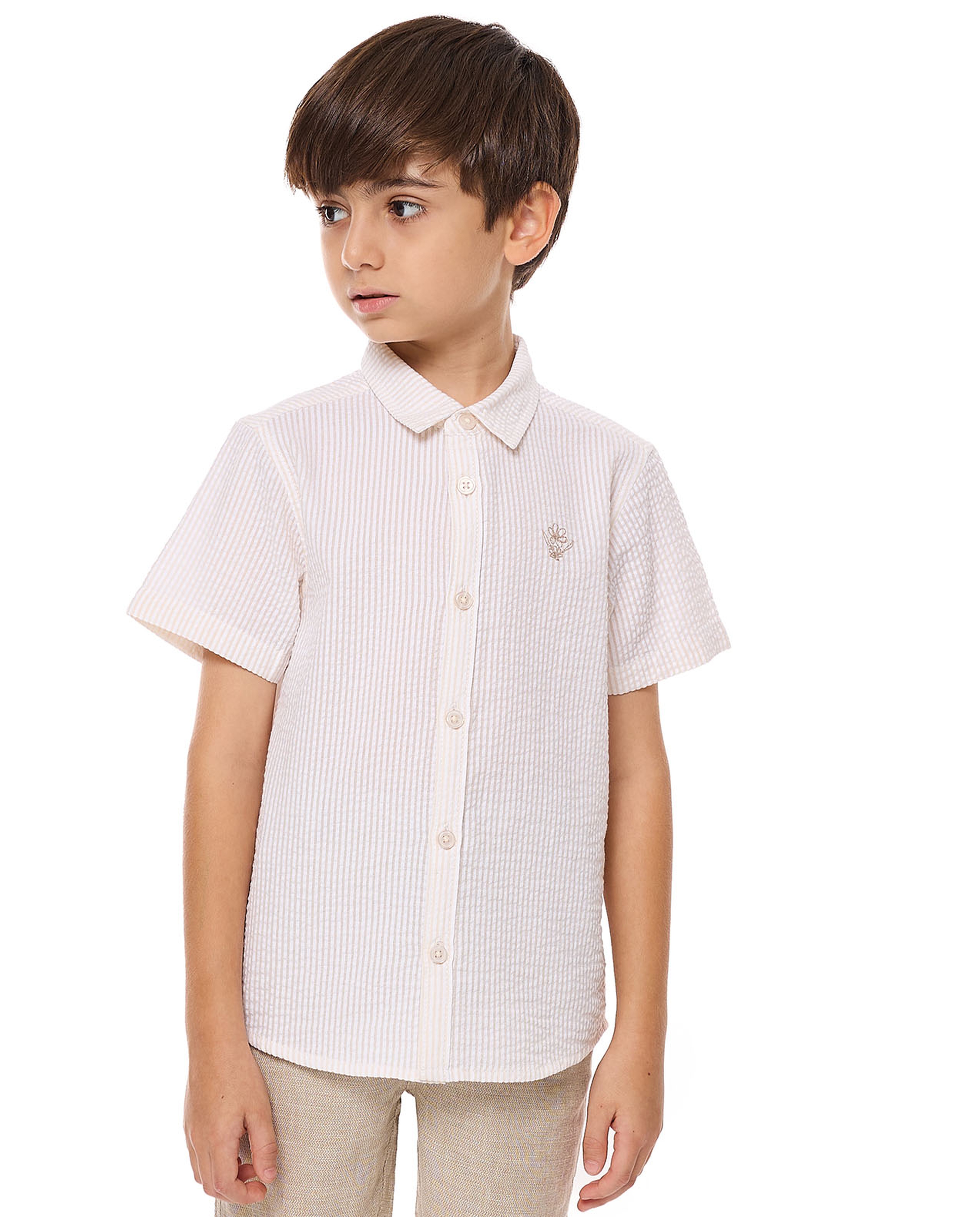 Striped Shirt with Classic Collar and Short Sleeves