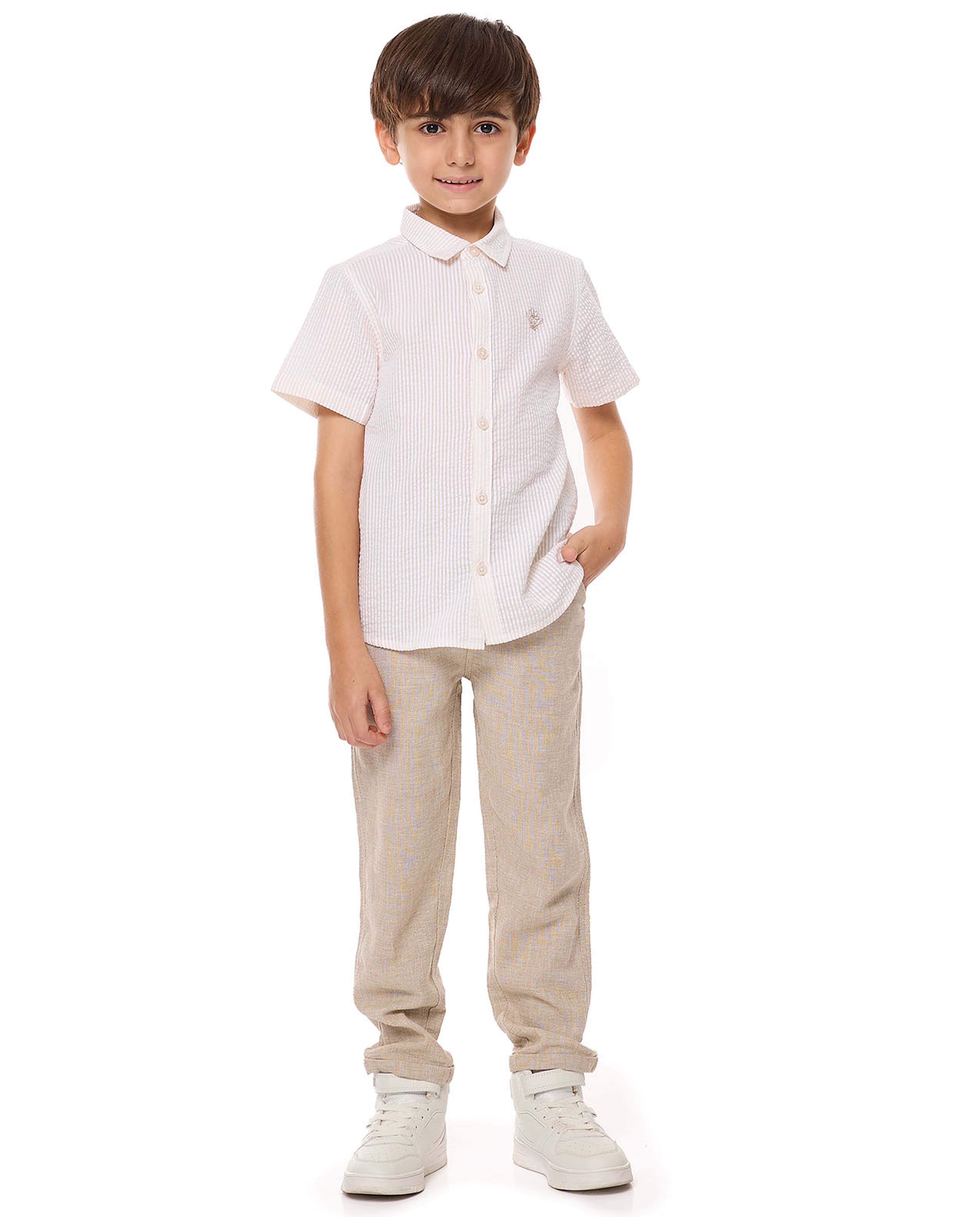 Striped Shirt with Classic Collar and Short Sleeves