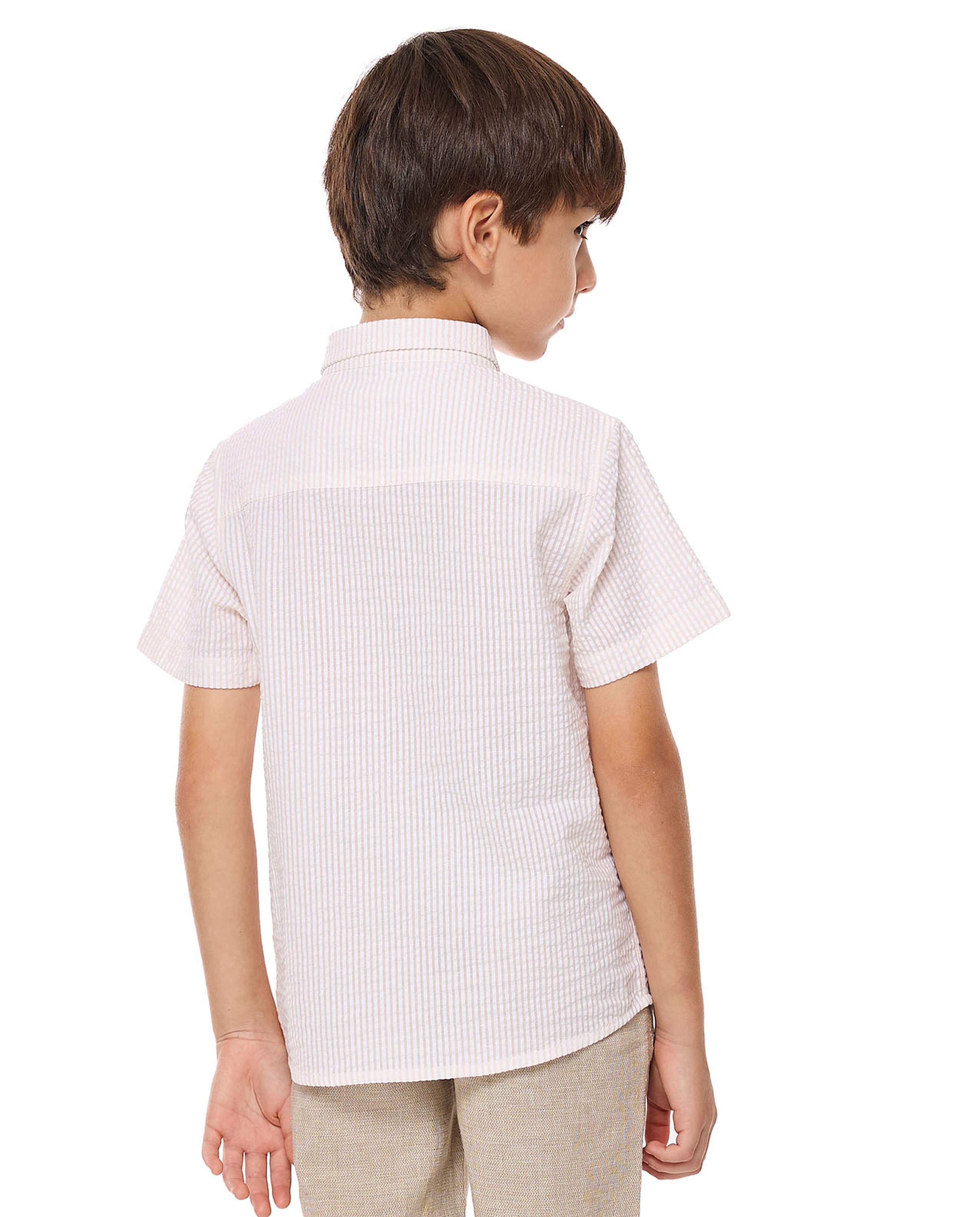 Striped Shirt with Classic Collar and Short Sleeves