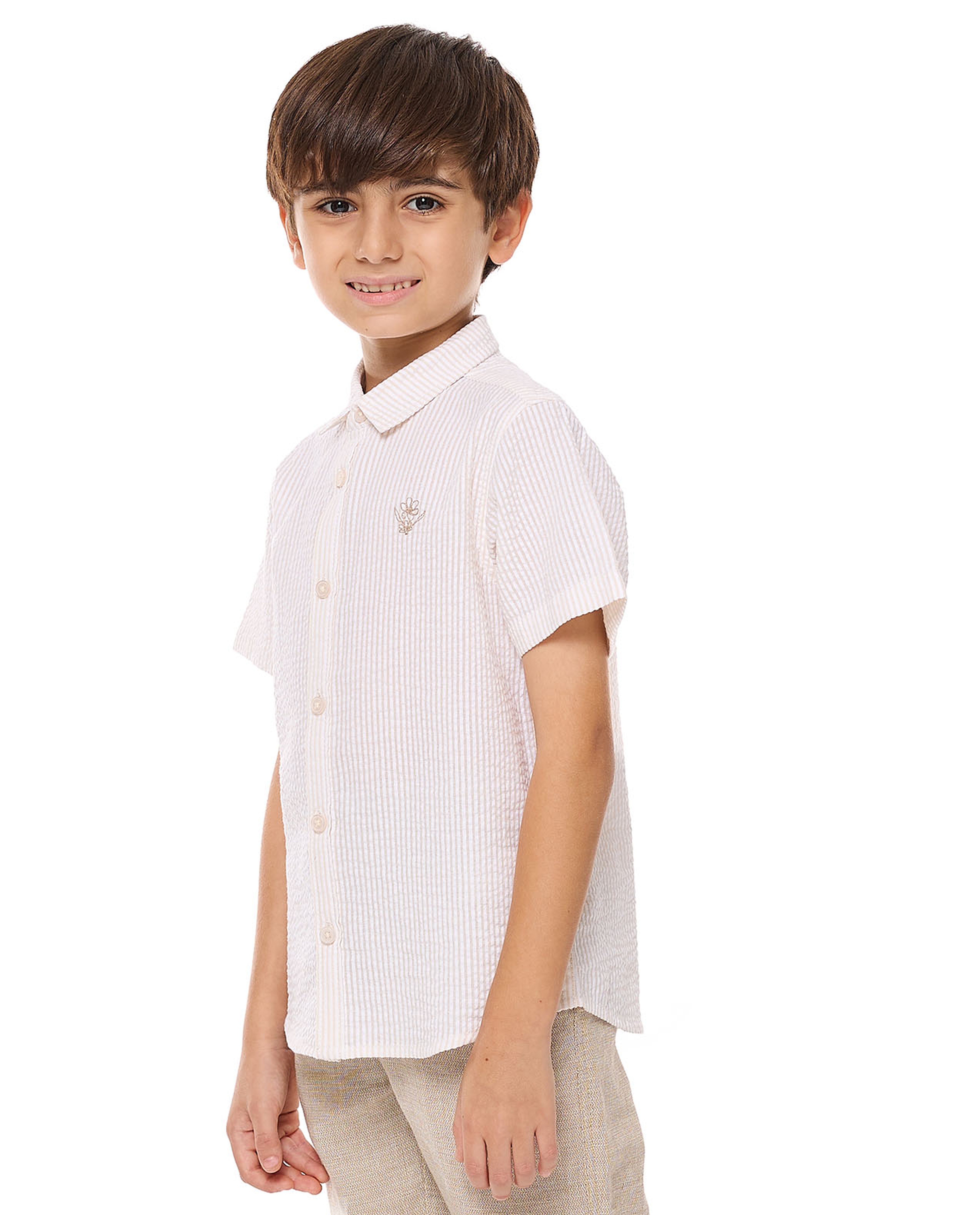 Striped Shirt with Classic Collar and Short Sleeves