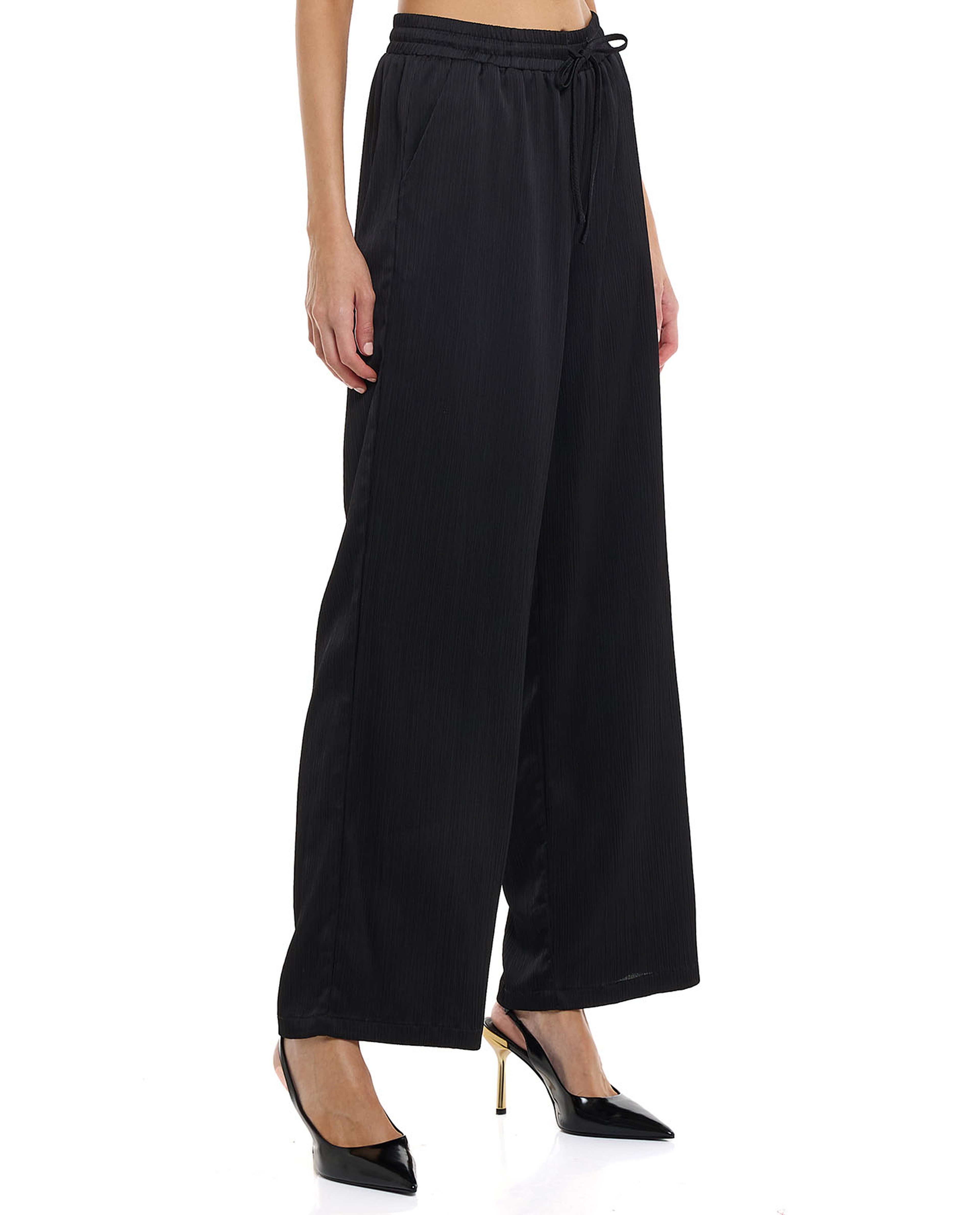 Solid Wide Leg Pants with Drawstring Waist