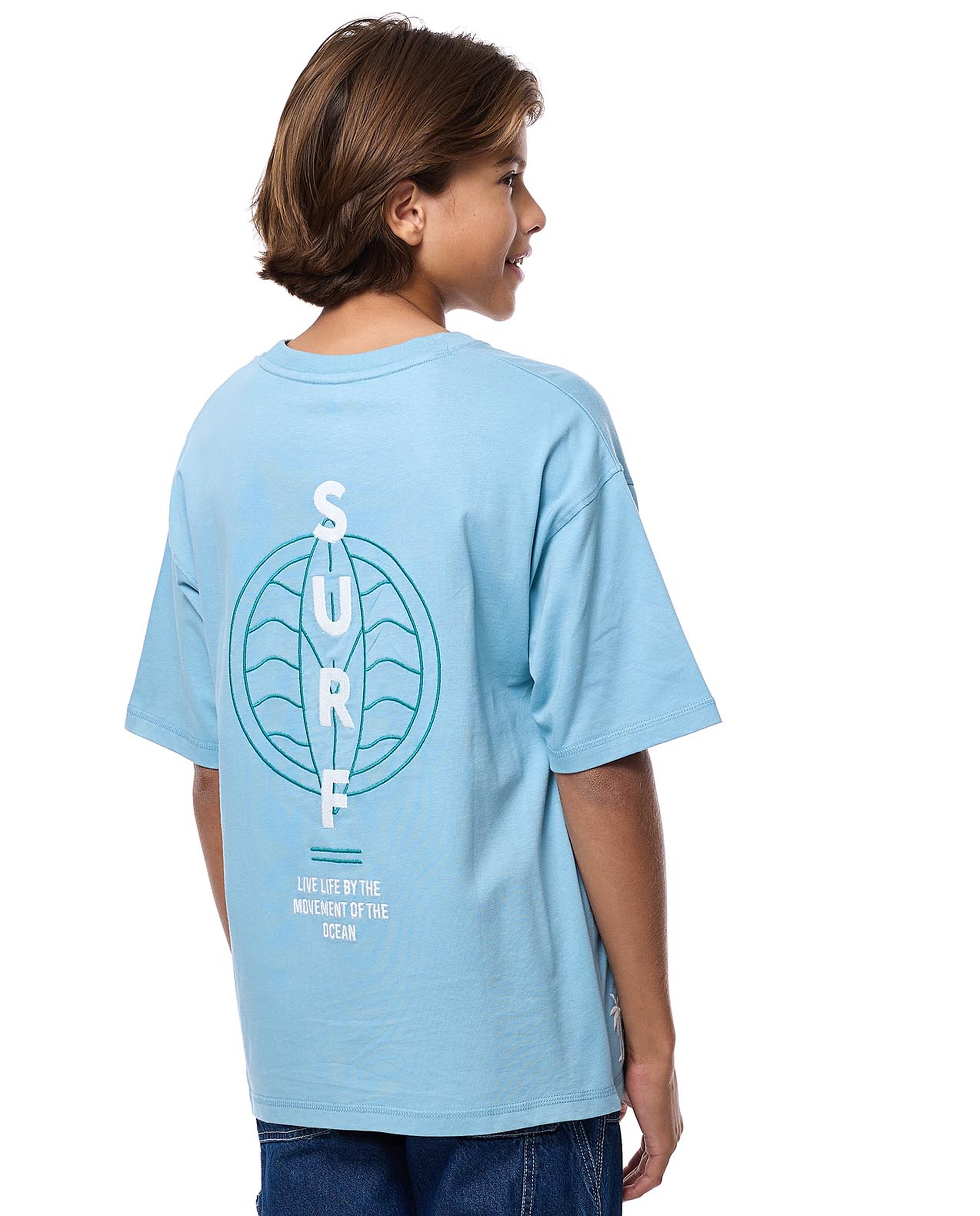 Back Embroidered T-Shirt with Crew Neck and Short Sleeves