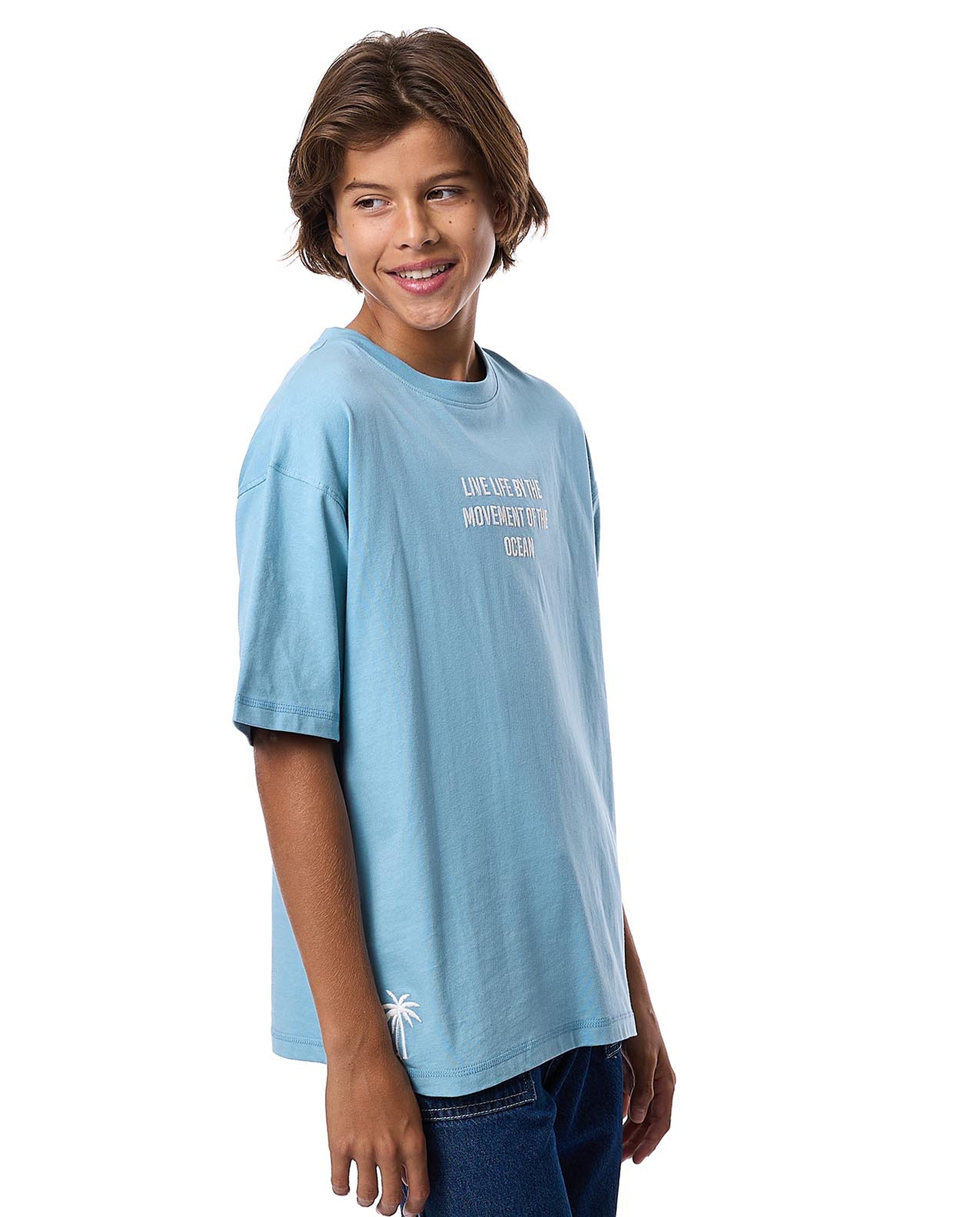 Back Embroidered T-Shirt with Crew Neck and Short Sleeves