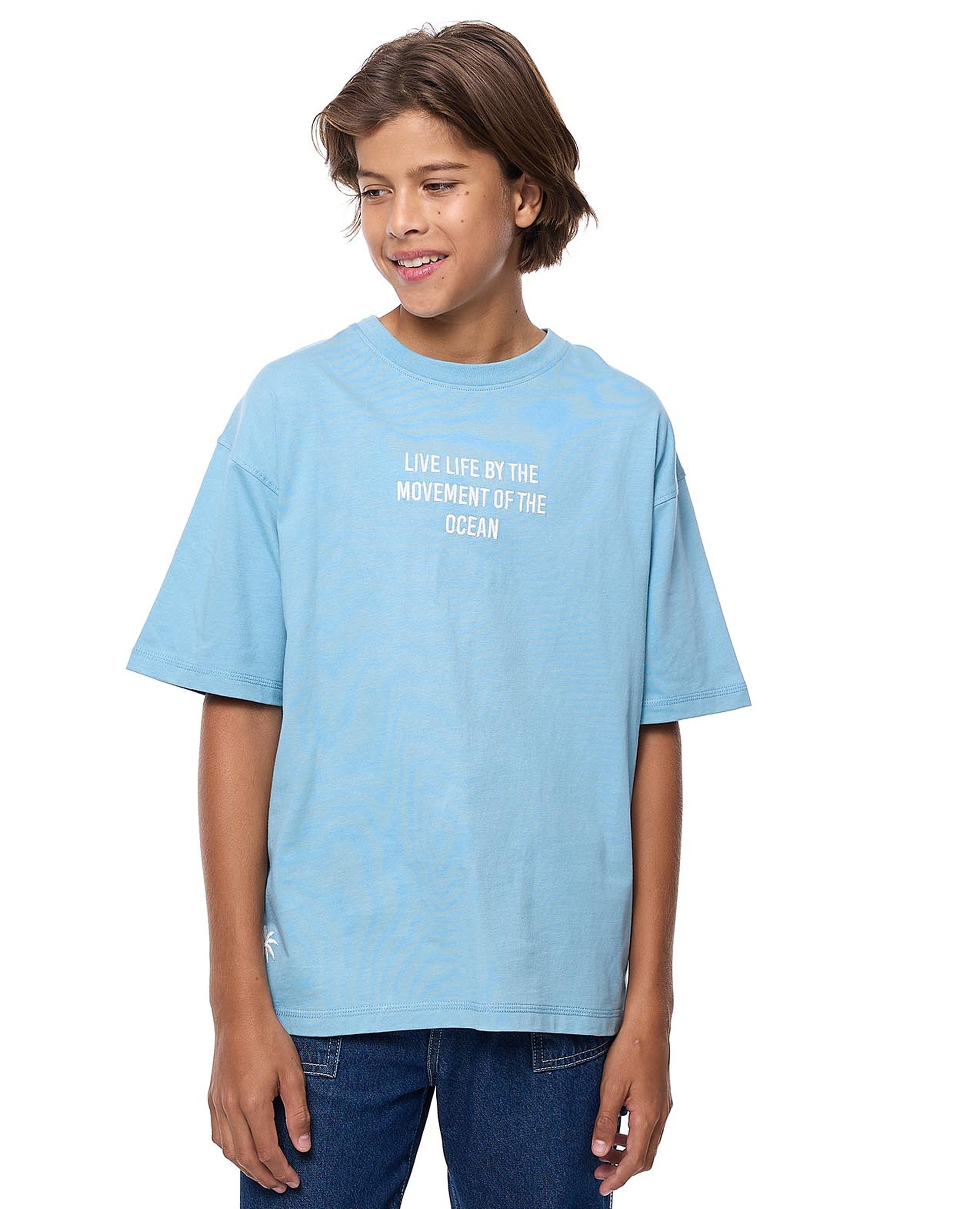 Back Embroidered T-Shirt with Crew Neck and Short Sleeves