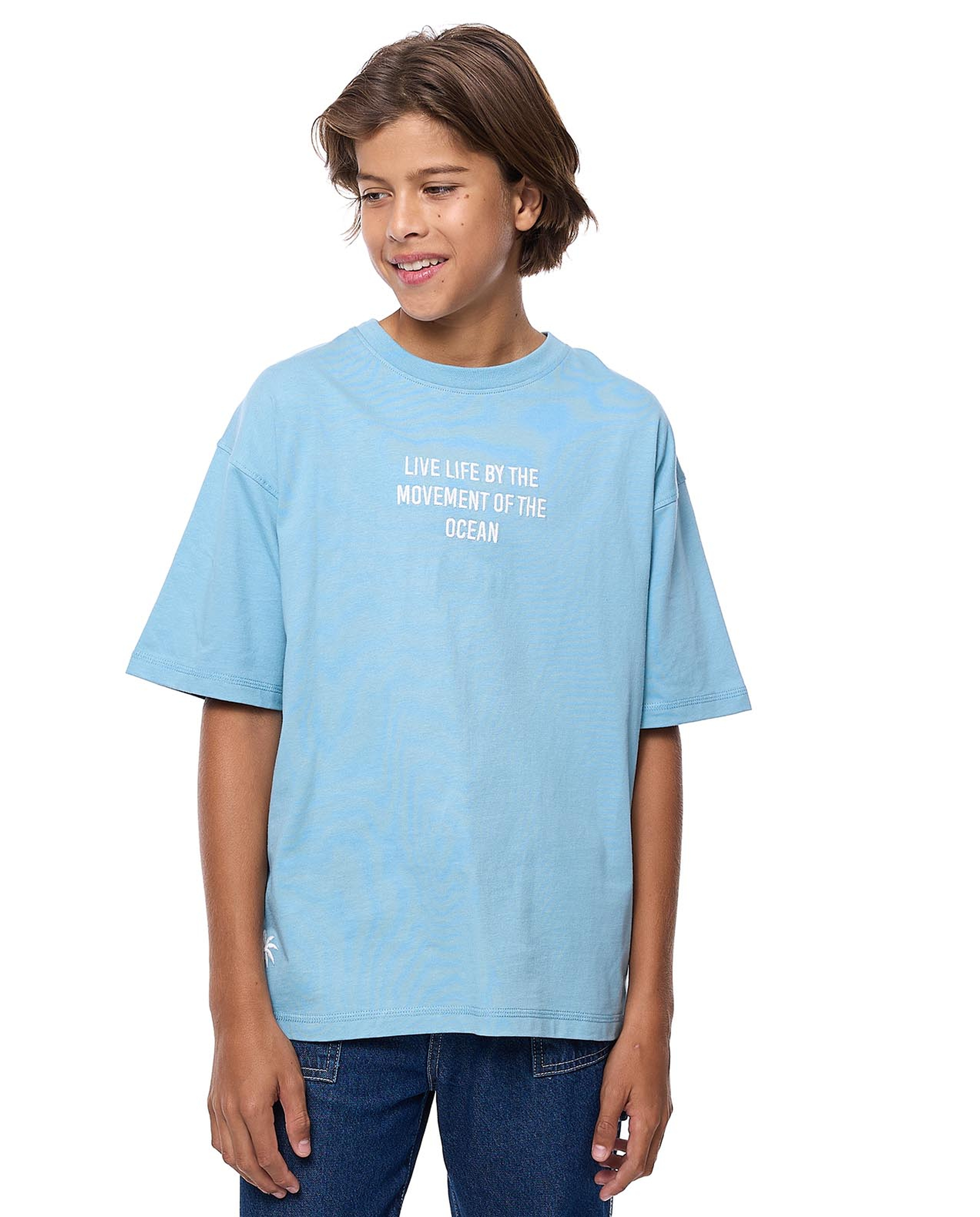 Back Embroidered T-Shirt with Crew Neck and Short Sleeves