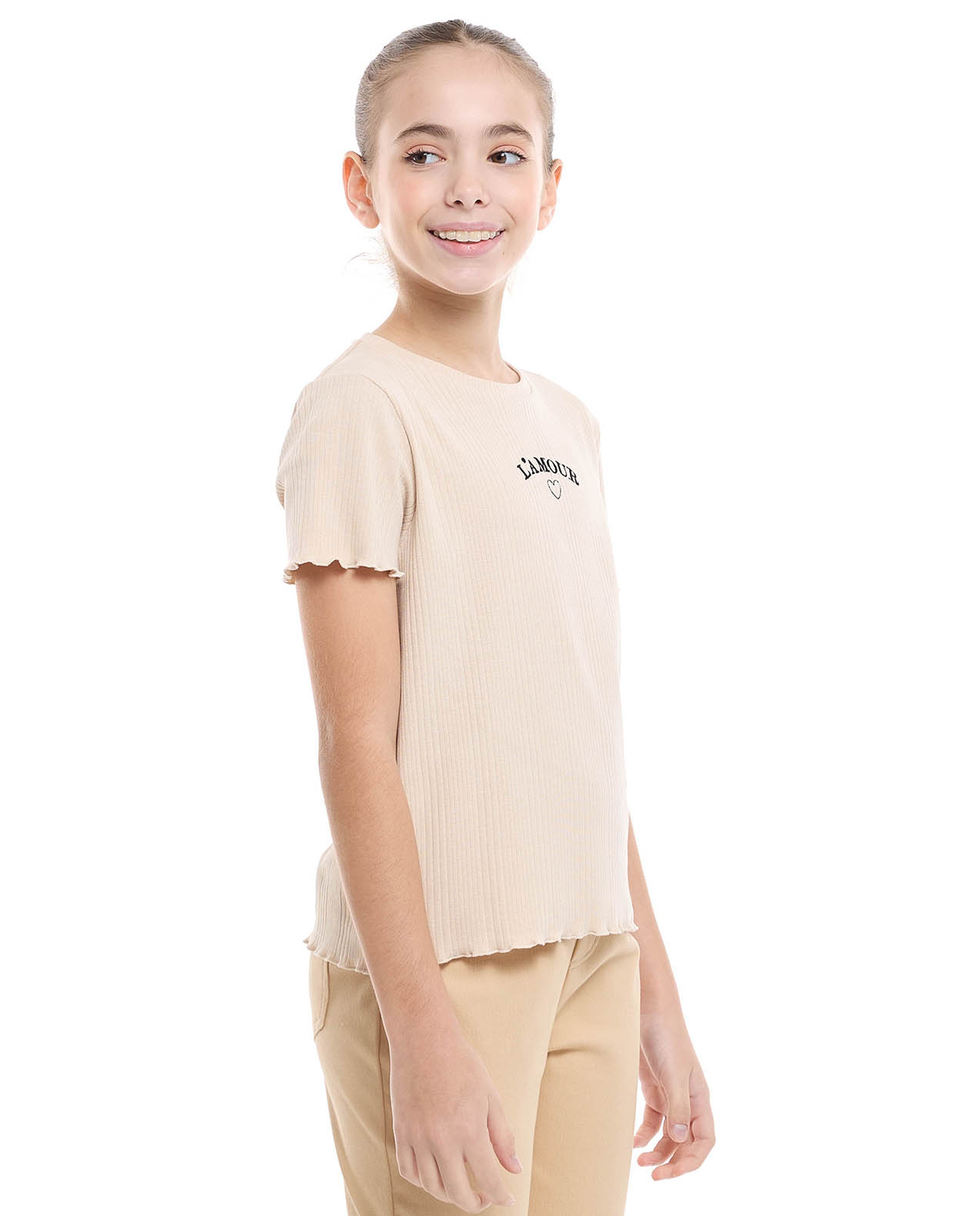 Embroidered Top with Crew Neck and Short Sleeves