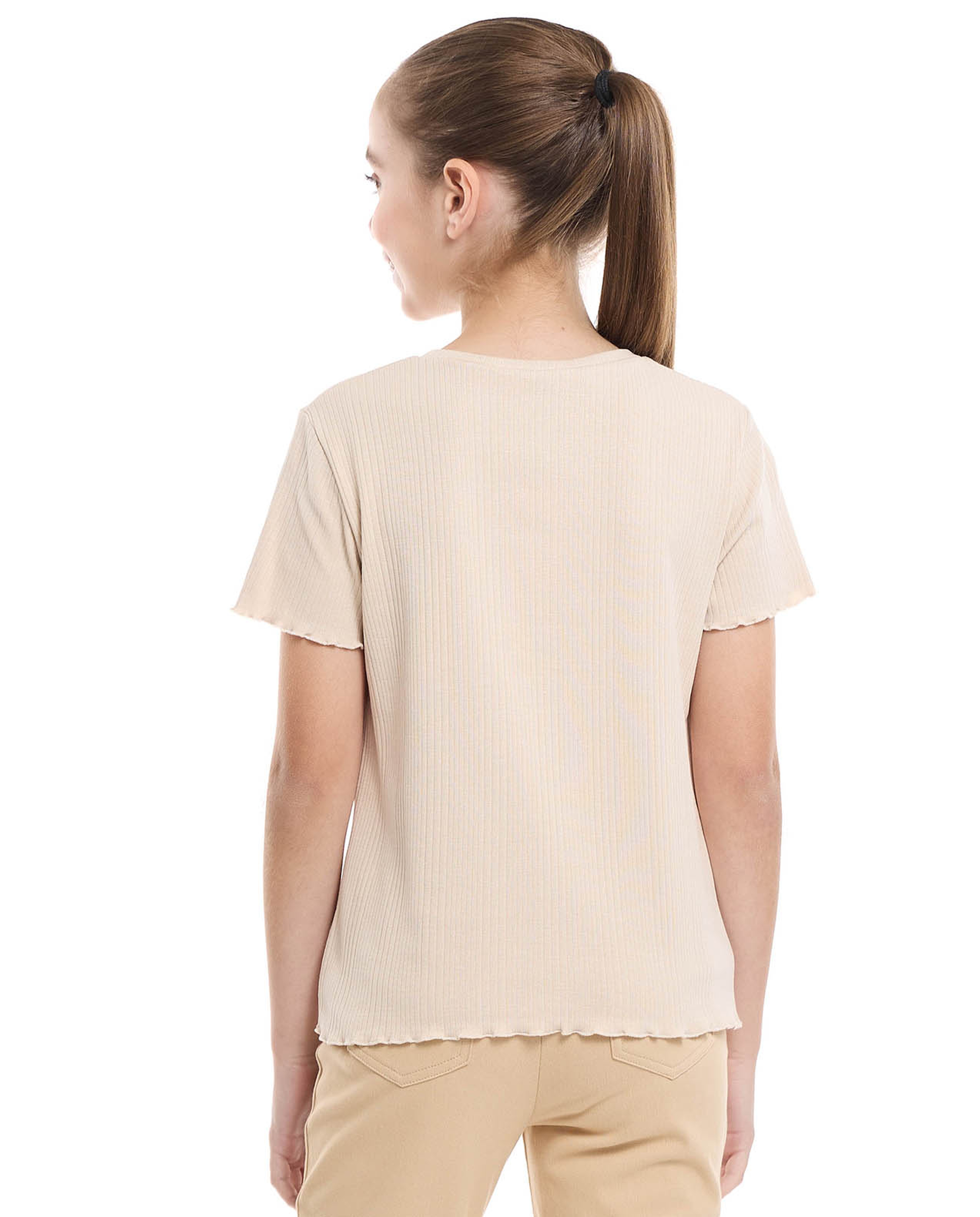 Embroidered Top with Crew Neck and Short Sleeves