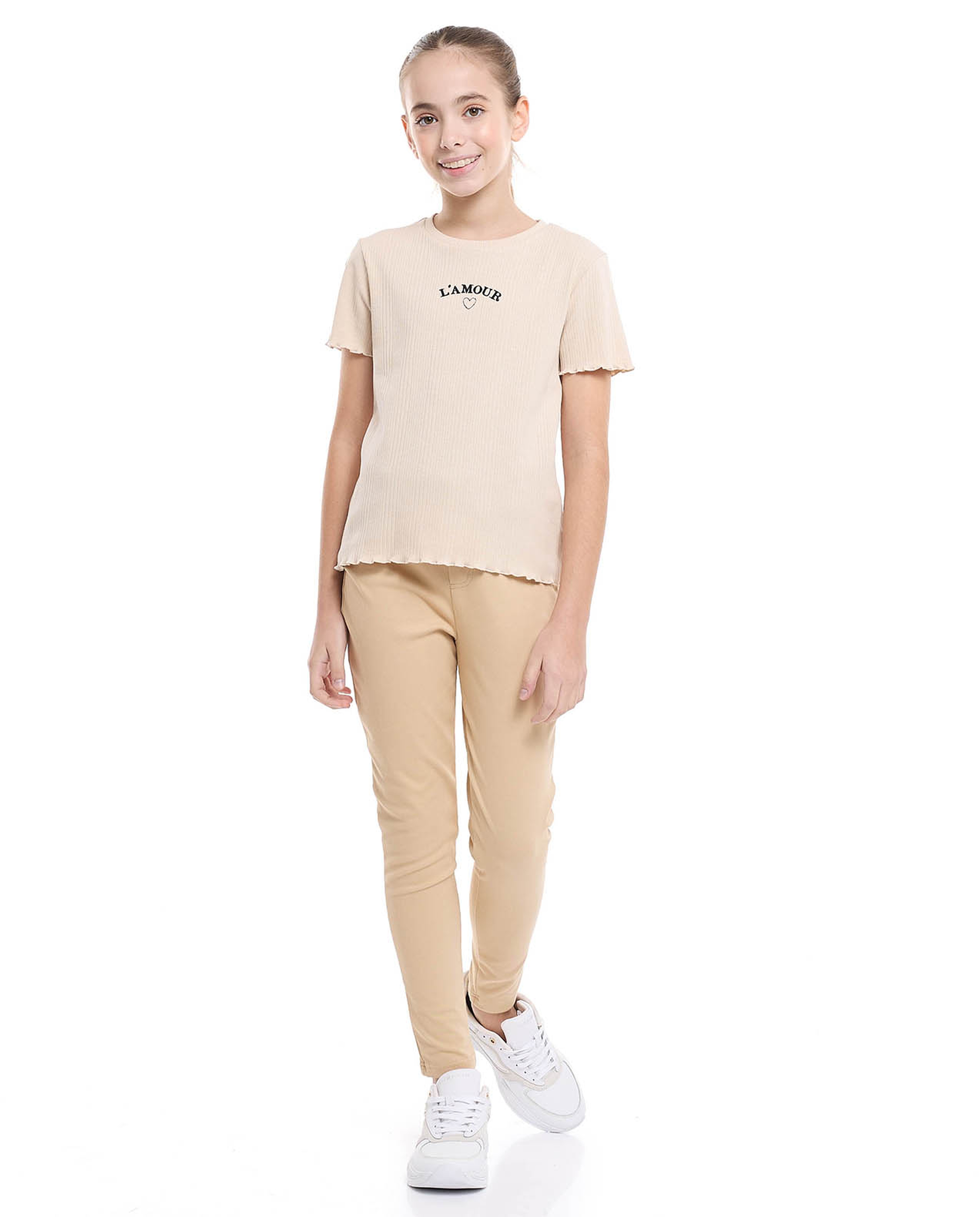 Embroidered Top with Crew Neck and Short Sleeves