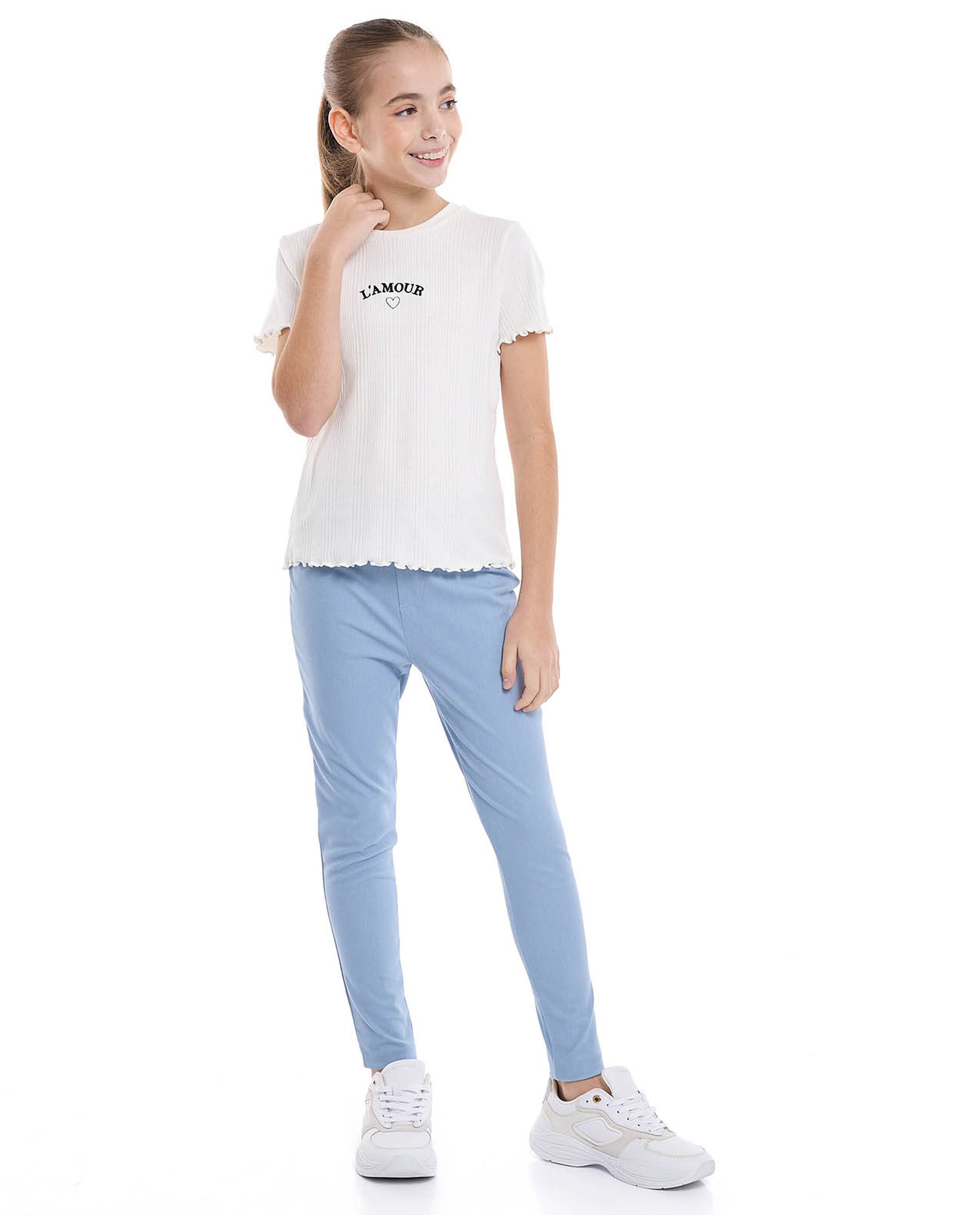 Embroidered Top with Crew Neck and Short Sleeves