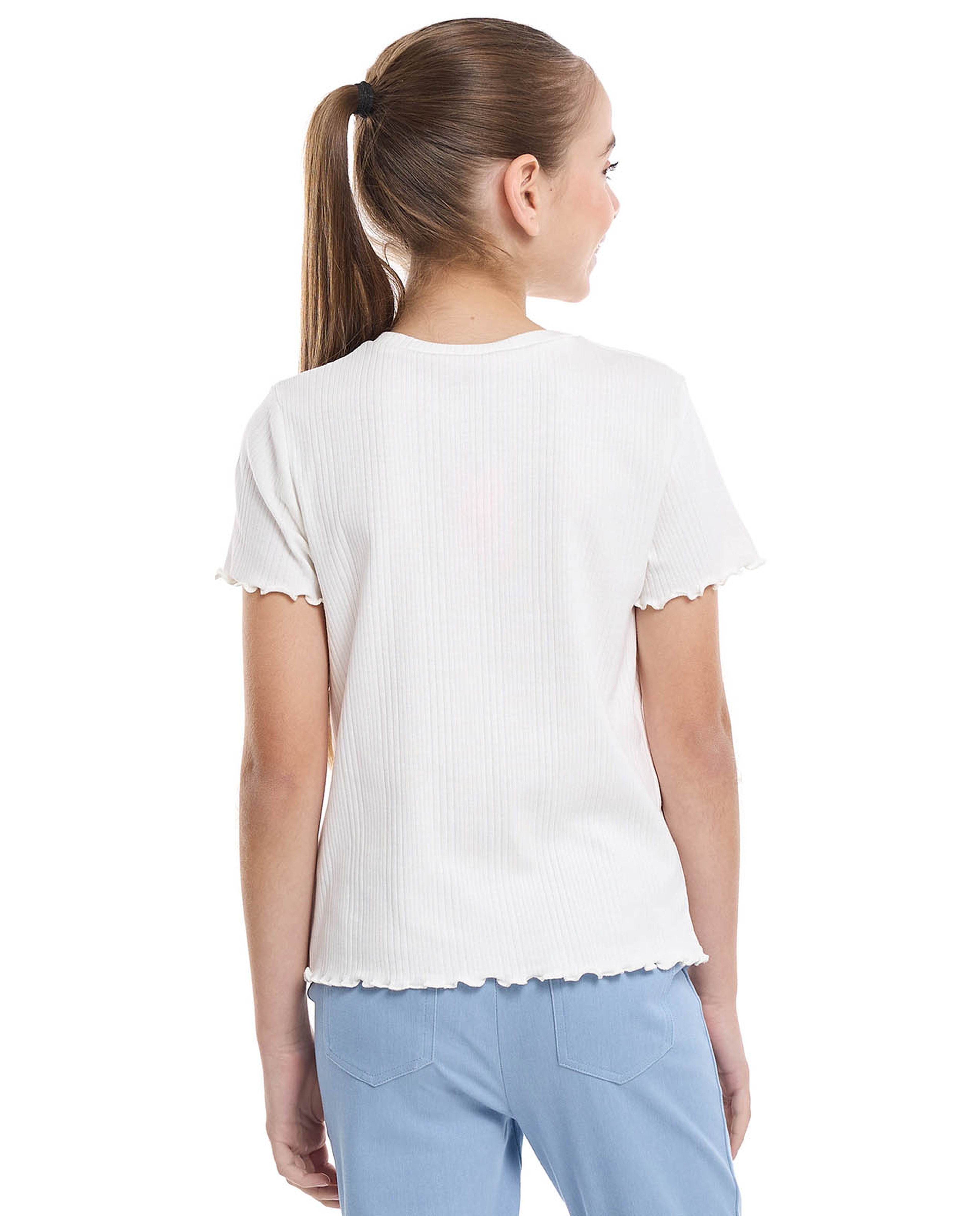 Embroidered Top with Crew Neck and Short Sleeves
