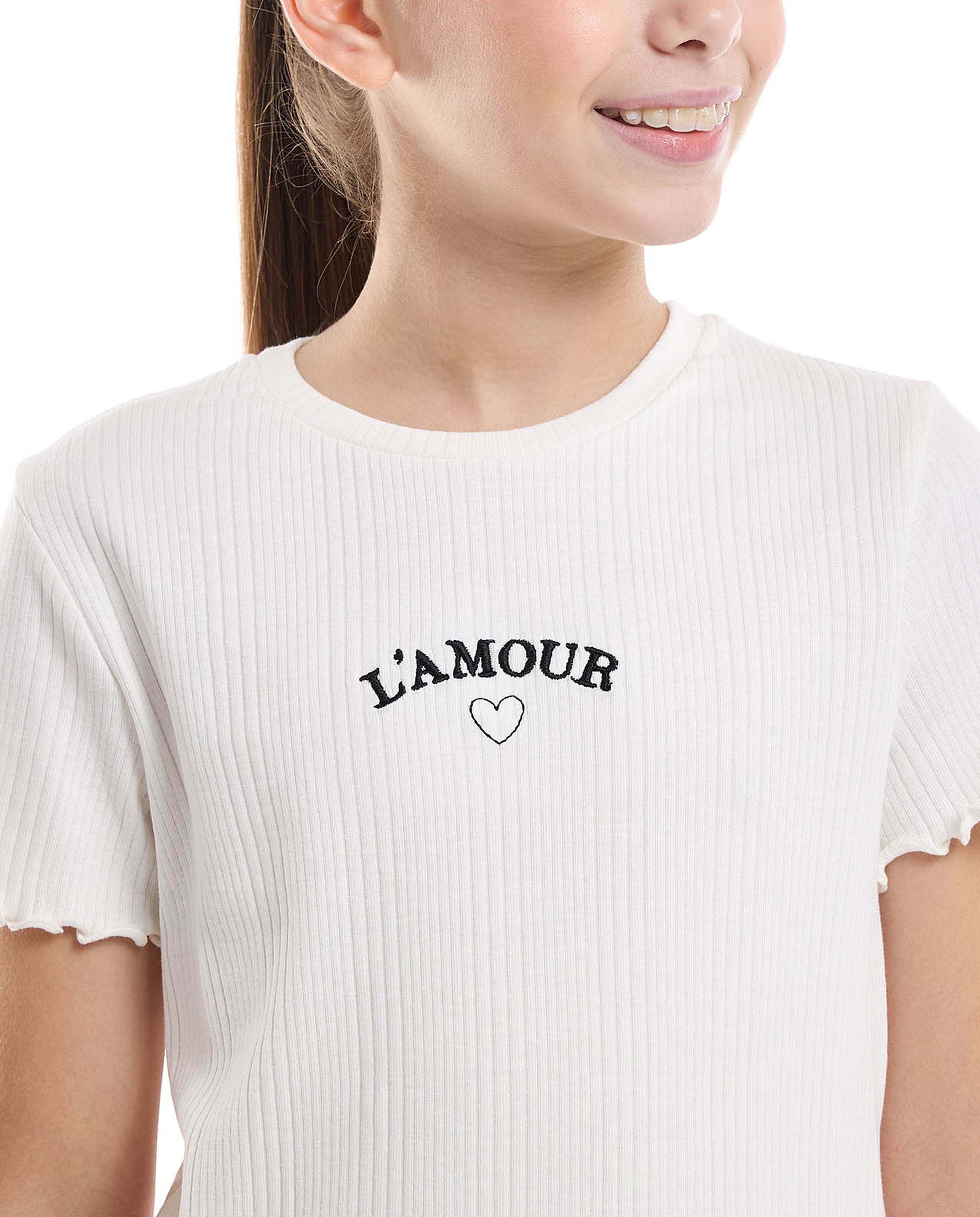 Embroidered Top with Crew Neck and Short Sleeves