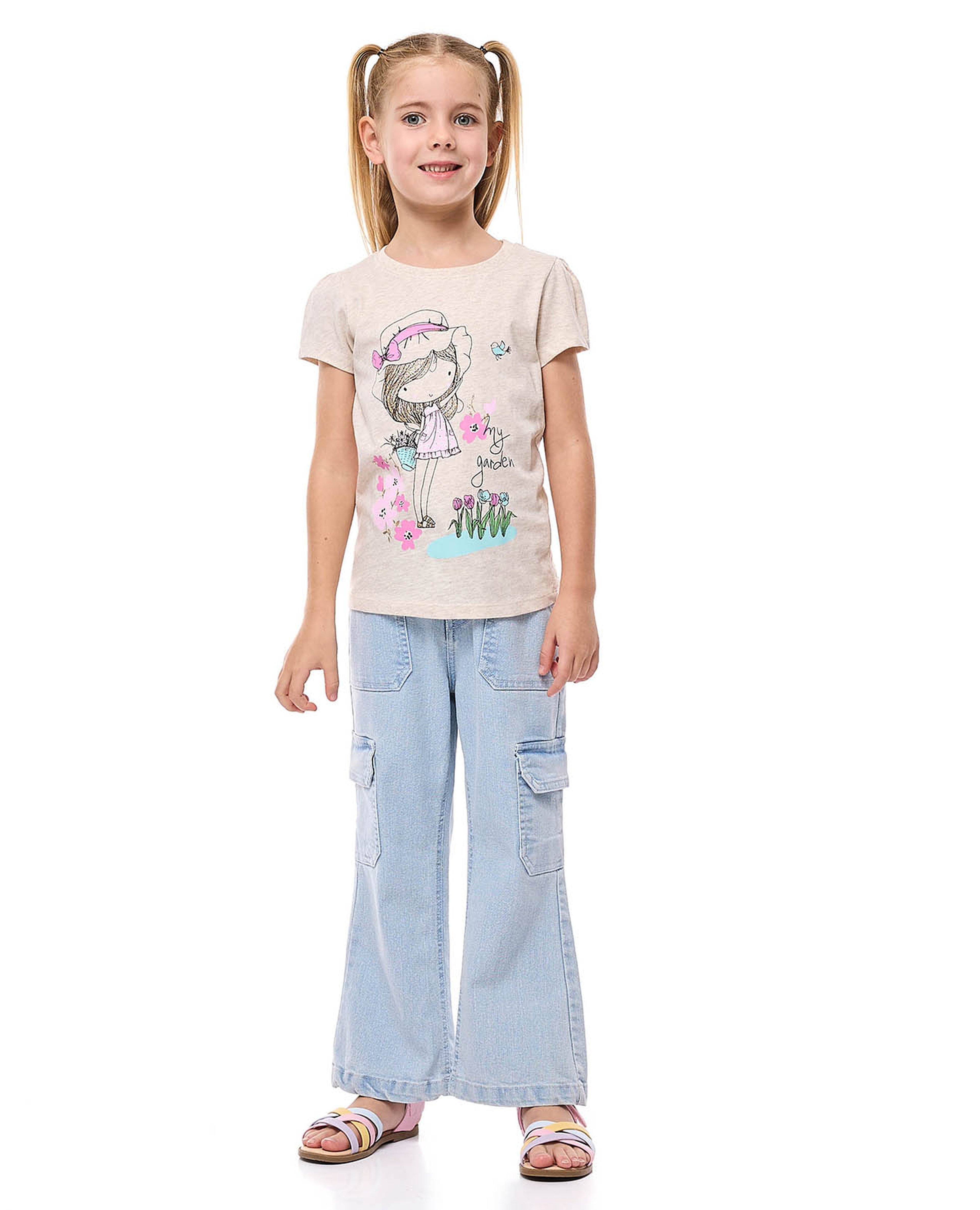 Washed Cargo Flared Jeans with Button Closure