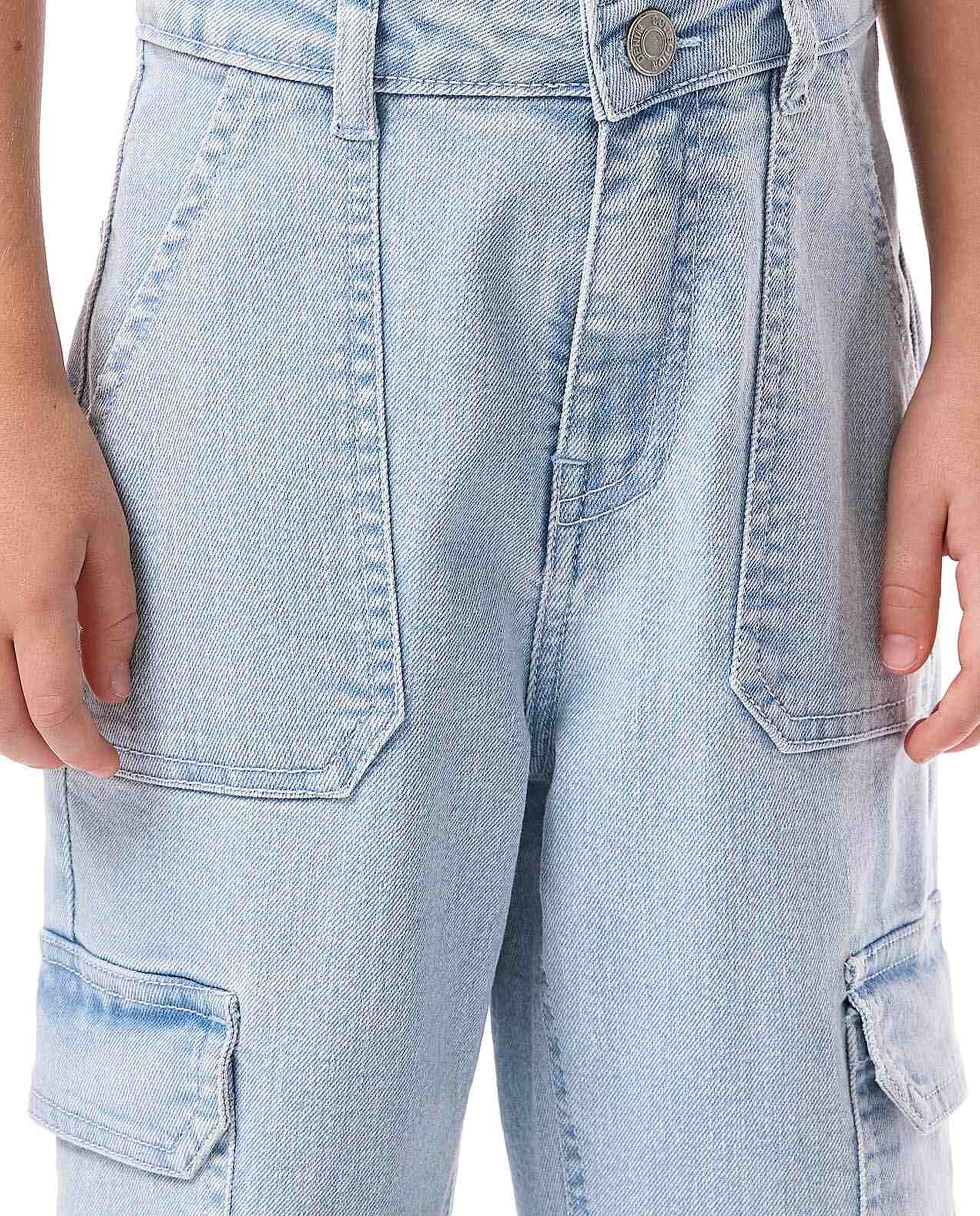 Washed Cargo Flared Jeans with Button Closure