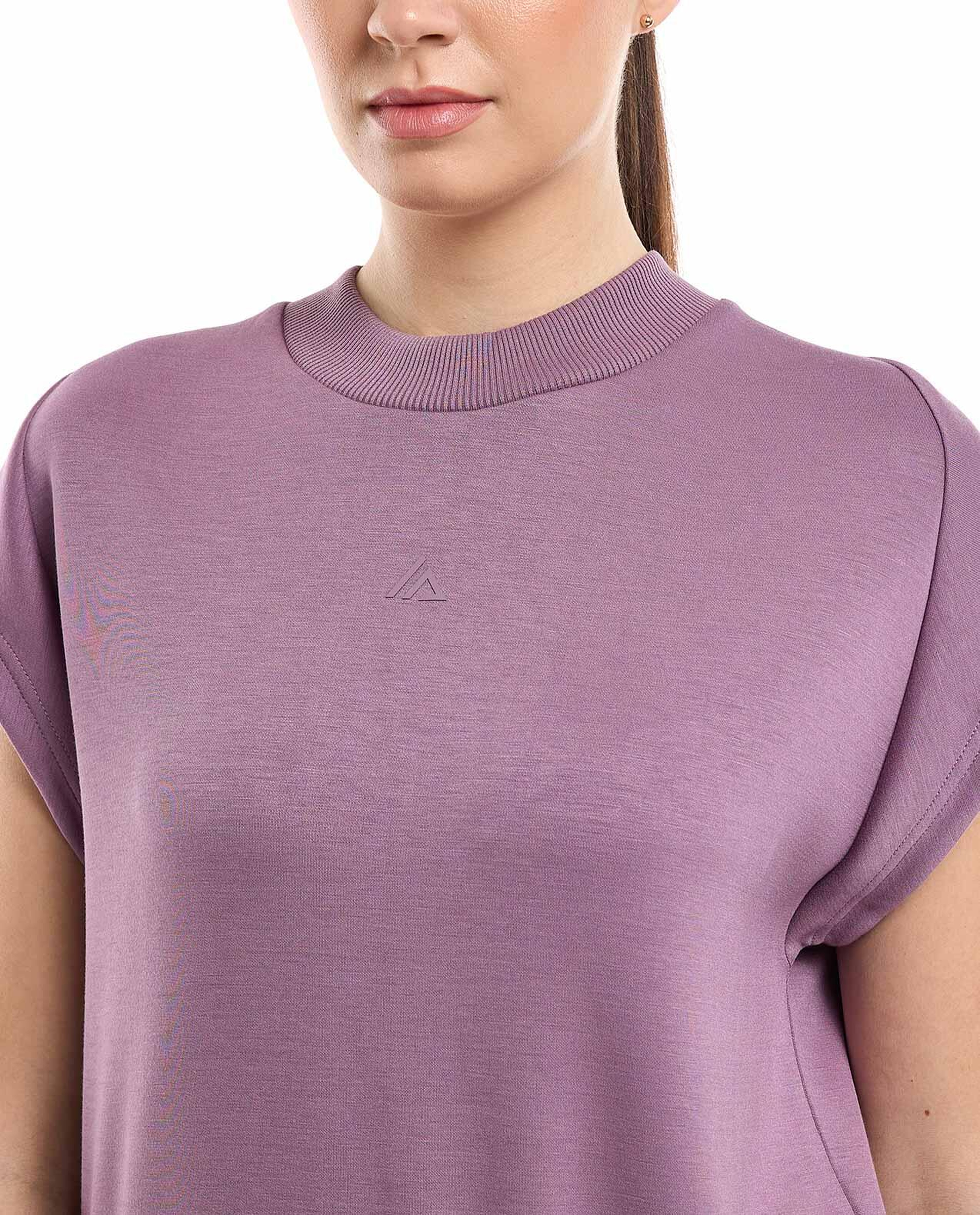 Solid Active Top with Mock Neck and Cap Sleeves